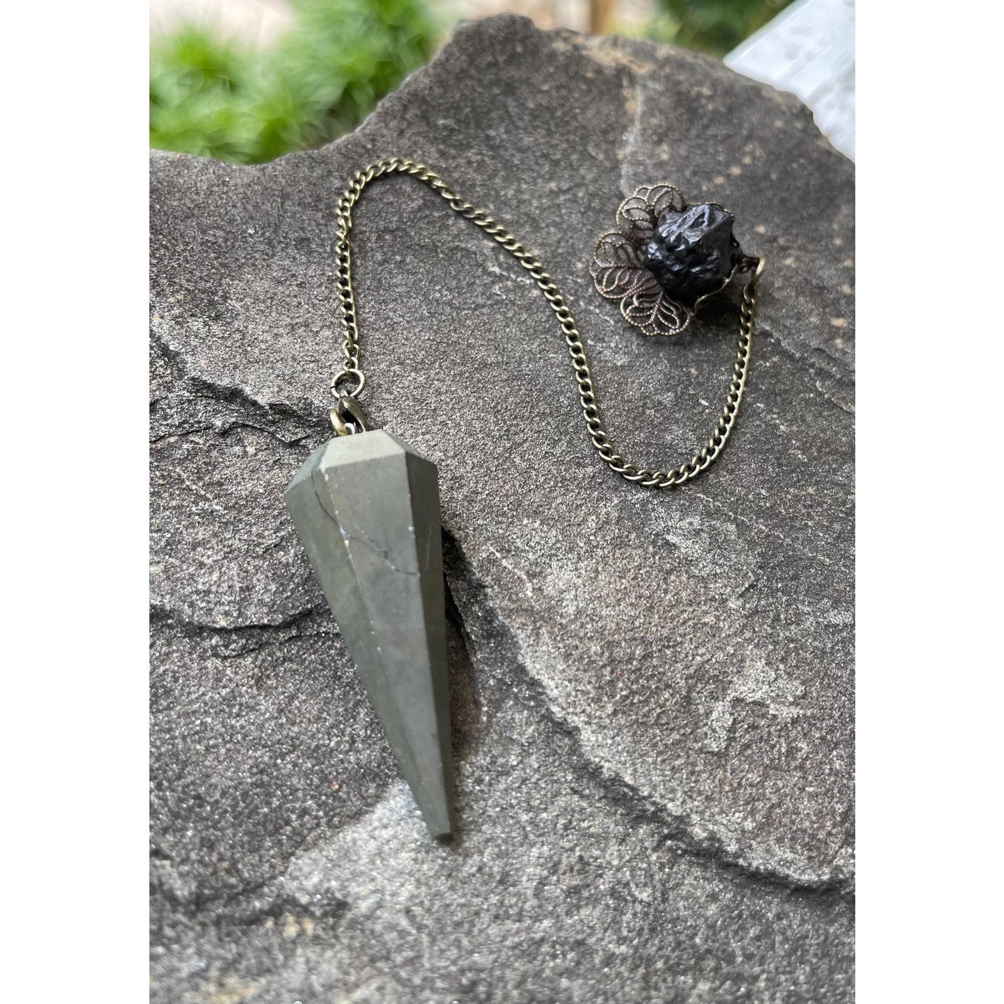 Designs by Imogen Art™ Luxury Collection – One-of-a-Kind Pyrite Pendulum with Rare Prophecy Stone Handle | Handmade Divination Tool