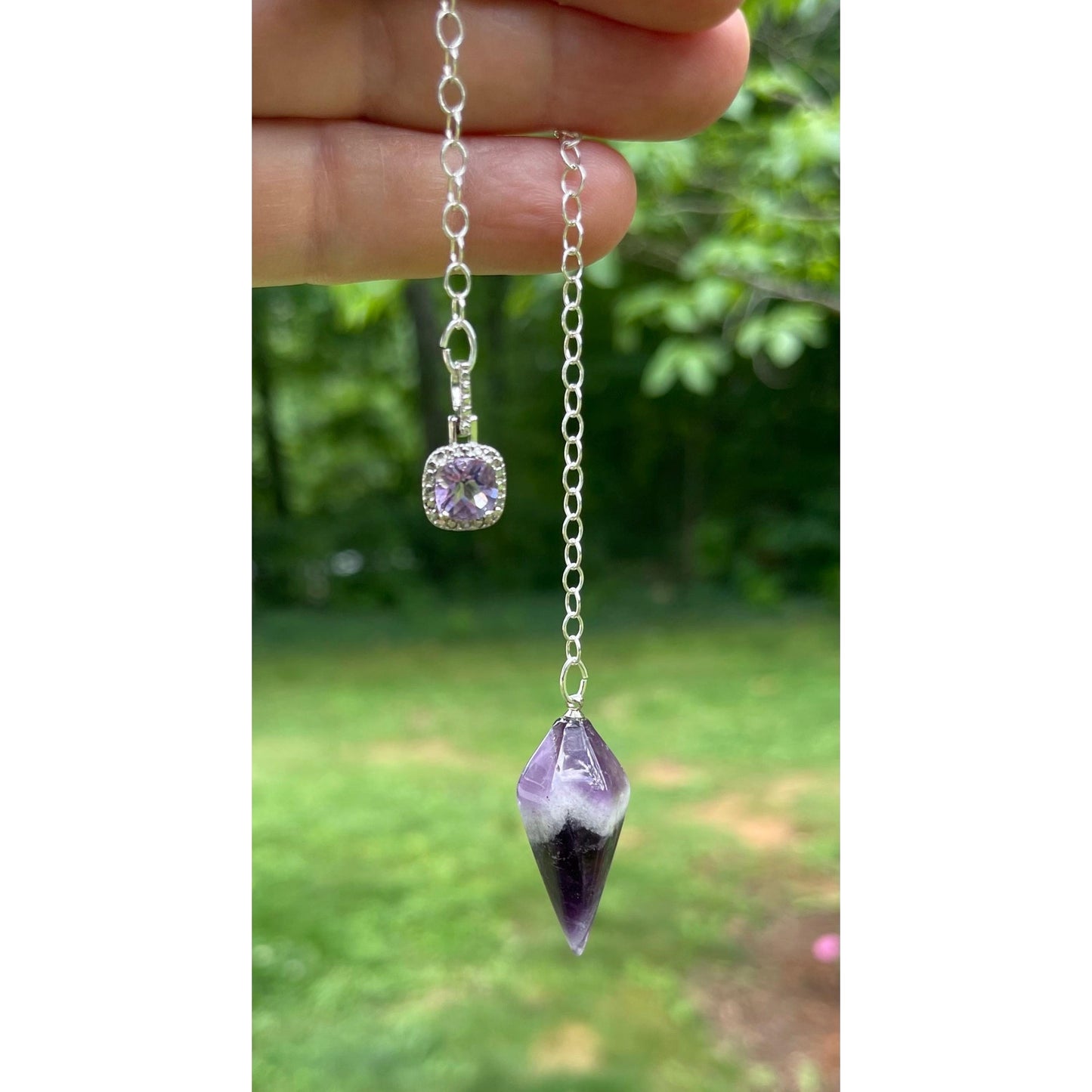 Amethyst Pendulum with Sterling Silver Amethyst Handle | Crystal Dowsing Pendulum | Divination Tool | Reiki Pendulum Handmade Spiritual Gift