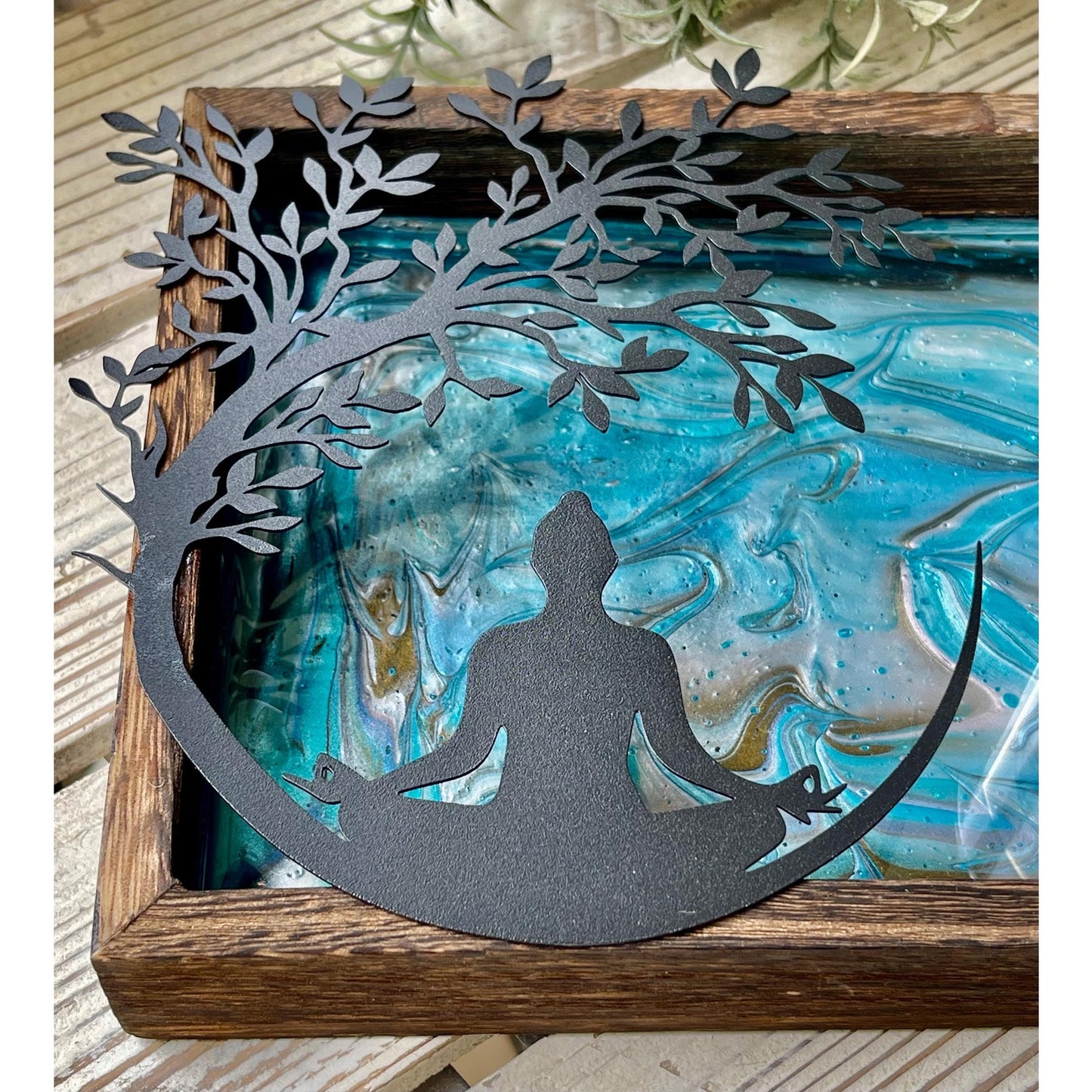 Meditation Altar Set • Resin Wood Tray with Gemstone Soy Candle • Spiritual Decor • Candle & Tray Set • Sacred Space Decor • Ritual Gift