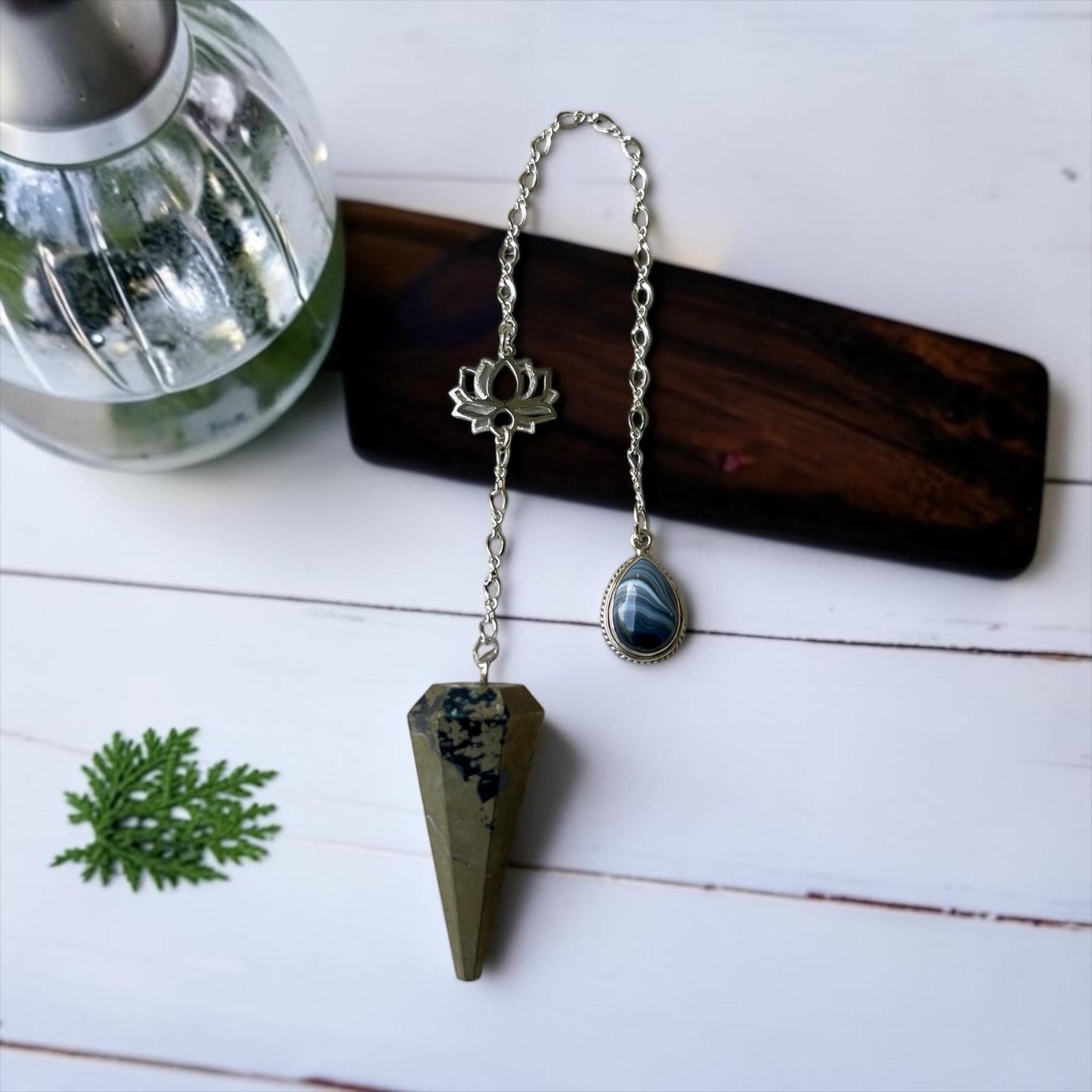 Sterling Silver Pyrite Pendulum with Black Onyx