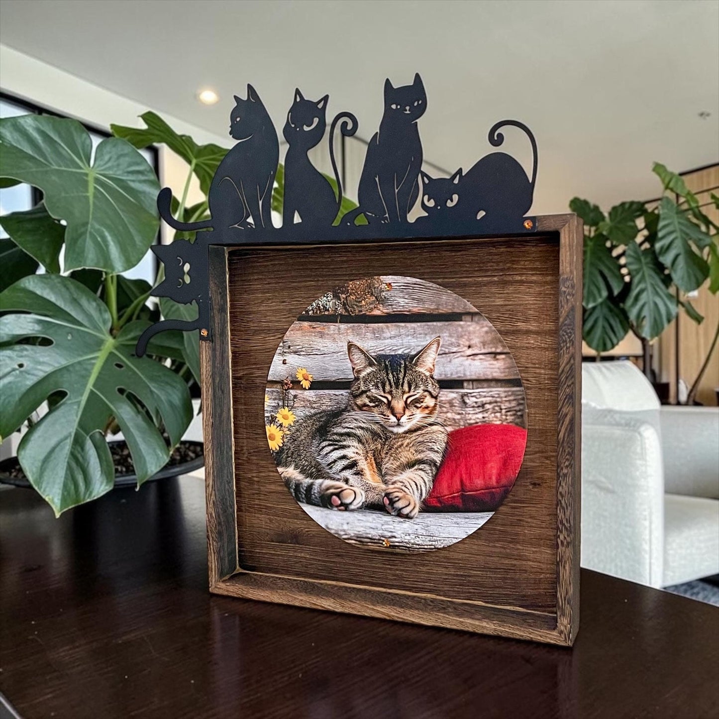 Cat Wall Art 10.5” | Cat Lover Decor | Rustic Wood Framed Cat Art