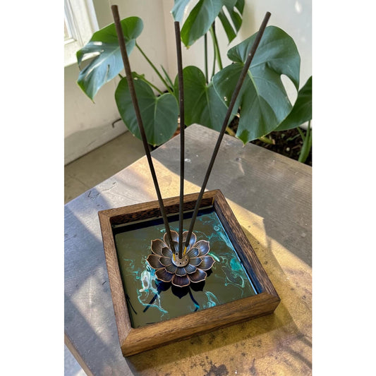 Glacial Vein Collection Lotus Incense Burner Resin Art Decor | Turquoise Lotus Burner | Meditation Altar Decor | 4 Inch