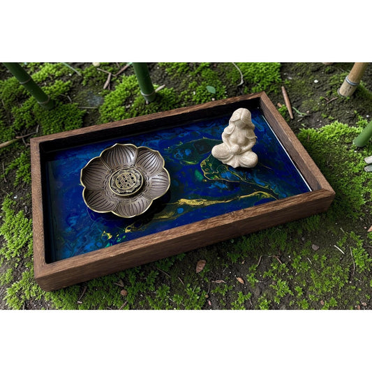 Blue Morpho Abyss Goddess Incense Tray | Handmade Resin Art | Lotus Incense Holder | Spiritual Meditation Decor | 11 x 6