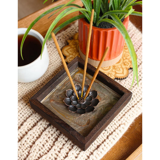 Lotus Incense Holder • Hand Painted Resin Art Tray •