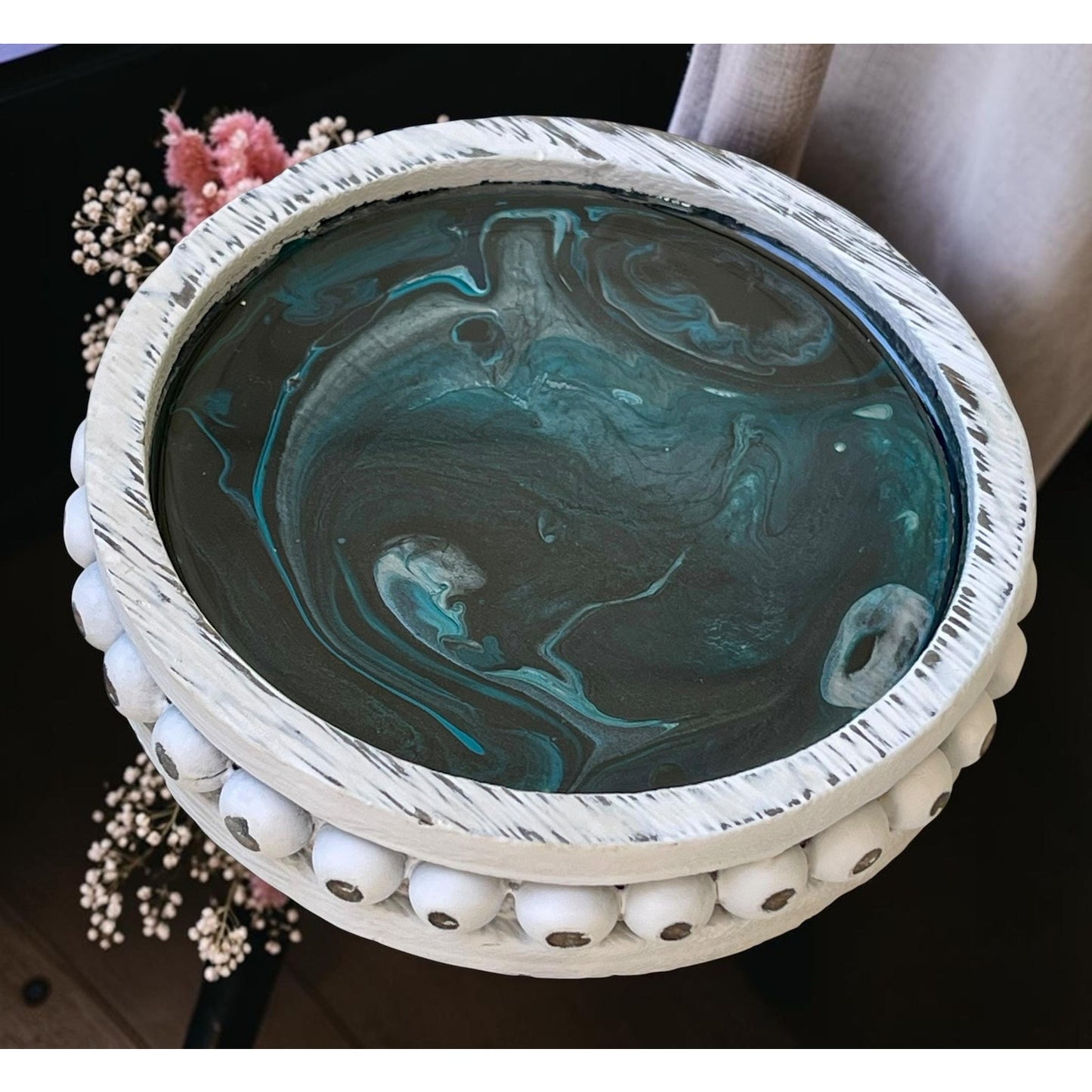 Glacial Vein Collection Mini Resin Tray with Soy Candle | Coastal Farmhouse Decor | Handmade Gift | Artisan Home Accent