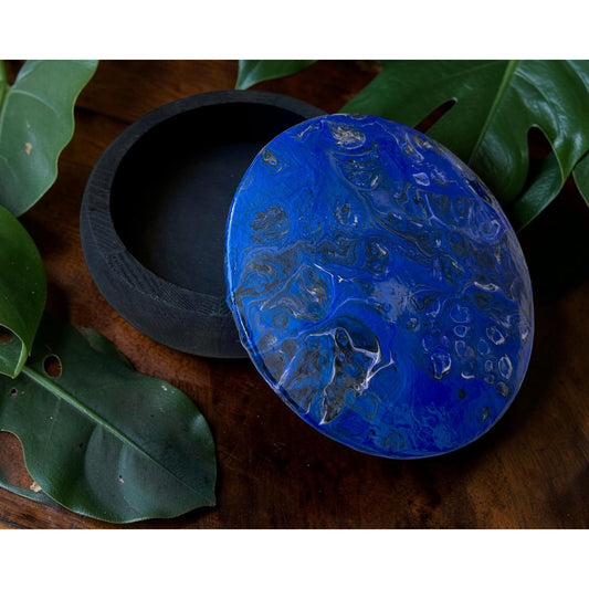 Jewelry Box, Keepsake Box, Round Hand Painted Box Acrylic Hand painted 5" x 5"