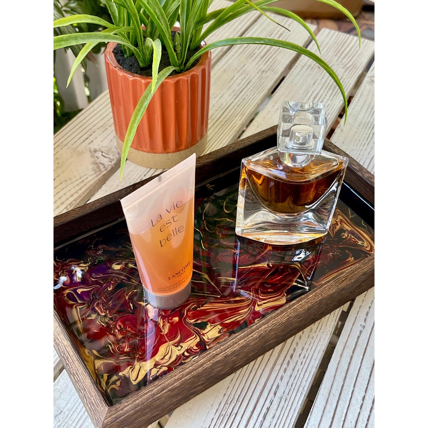 Obsidian Fire Resin Tray • Handmade Vanity Tray •