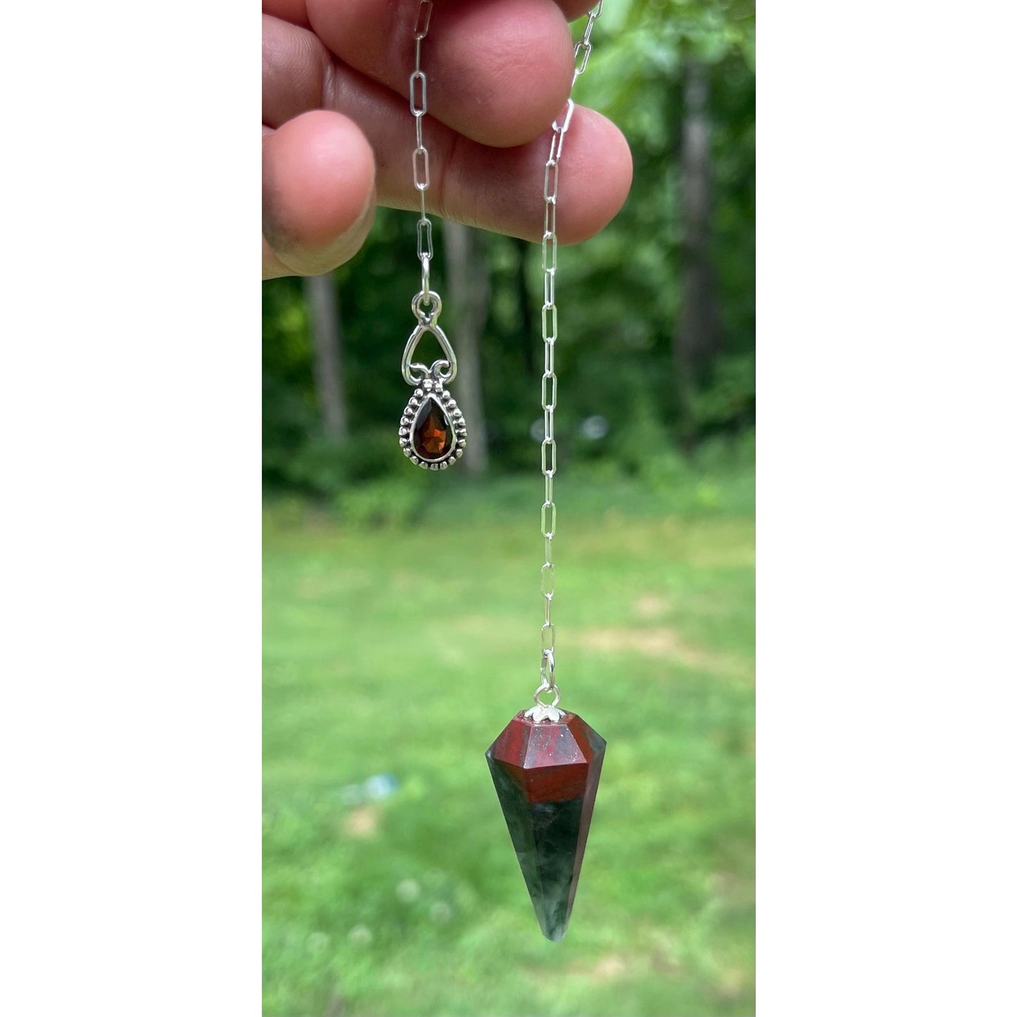 Luxury African Bloodstone & Garnet Pendulum | Sterling Silver Chain