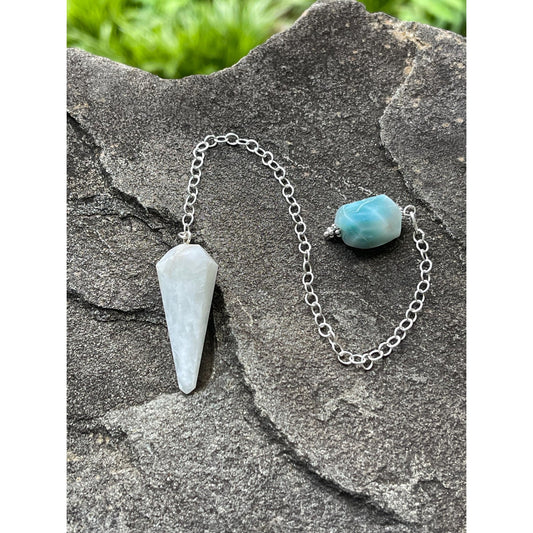White Amazonite & Larimar Luxury Pendulum | Sterling Silver Chain