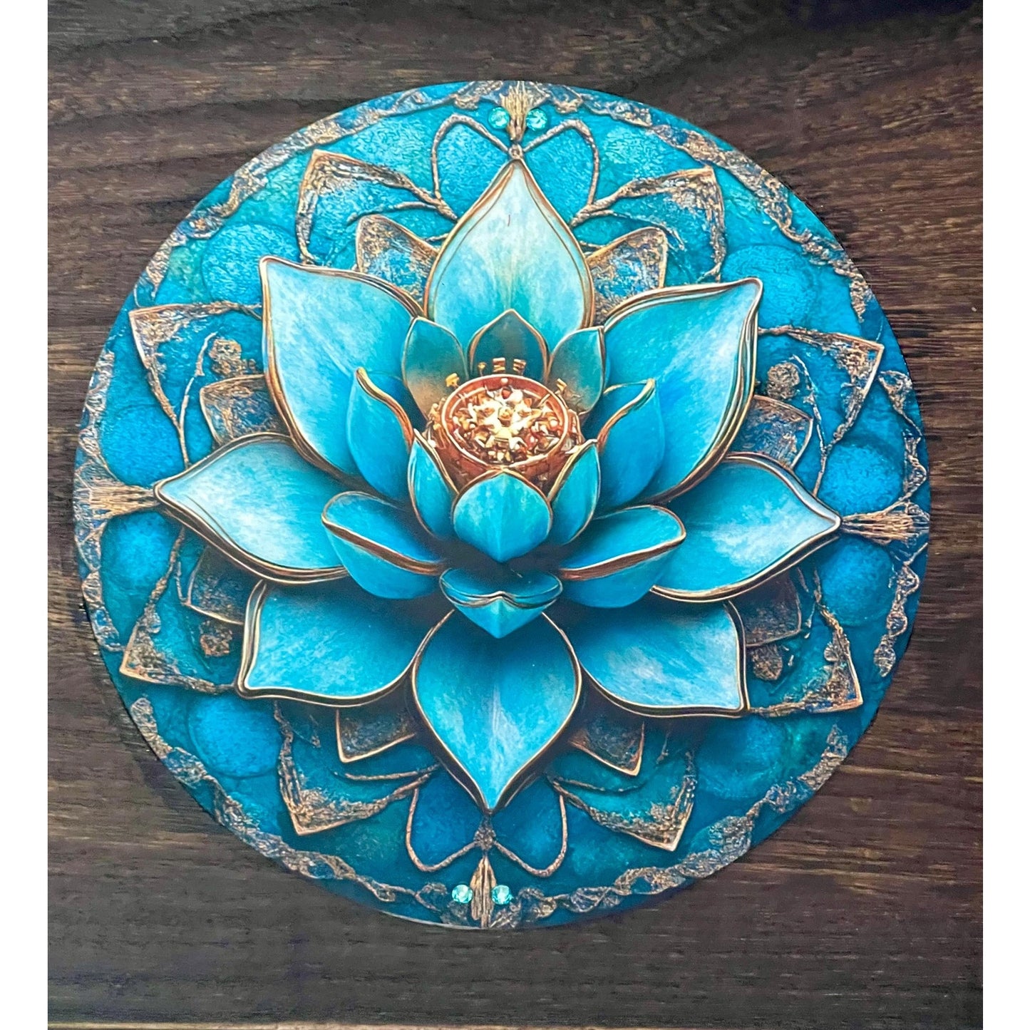 Lotus Wall Art Wood and Metal 10.5” | Teal Mandala Decor | Meditation Yoga Wall Decor | Spiritual Boho Wall Art | Handmade Lotus Flower