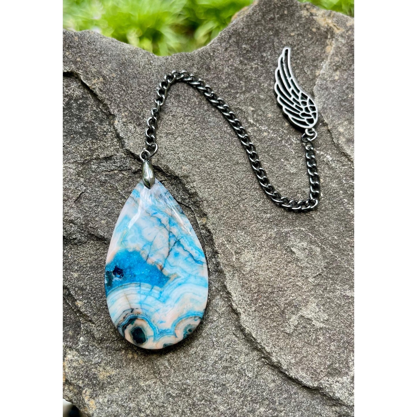 Designs by Imogen Art™ Pocket Peace Collection – One-of-a-Kind Crazy Lace Agate Meditation Stone with Angel Wing | Pocket Comfort Stone |