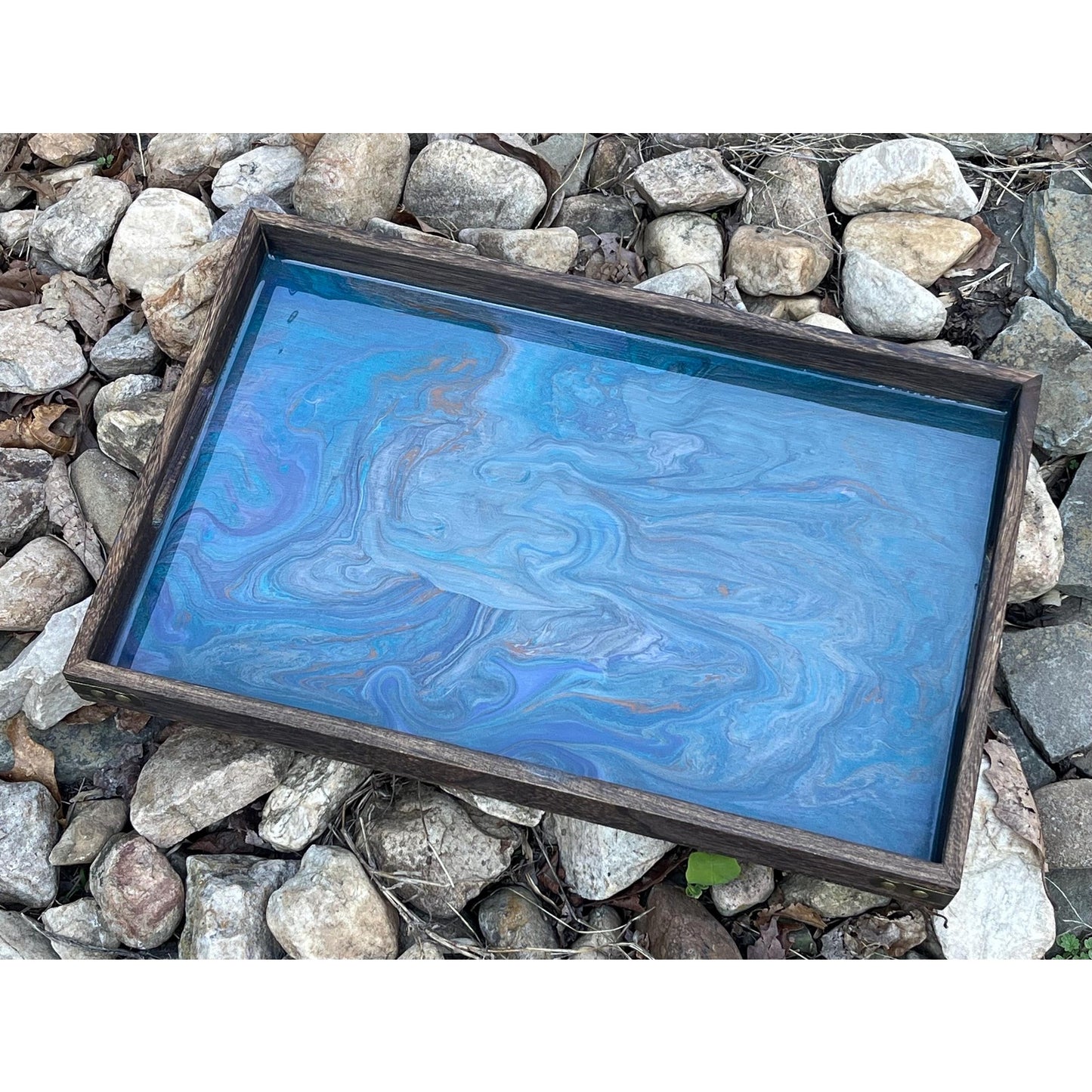 Mara Quiet Depth Resin Tray • Large Blue Abstract Serving Tray • Acrylic Pour Art • Statement Home Decor • Handmade Coffee Table Tray