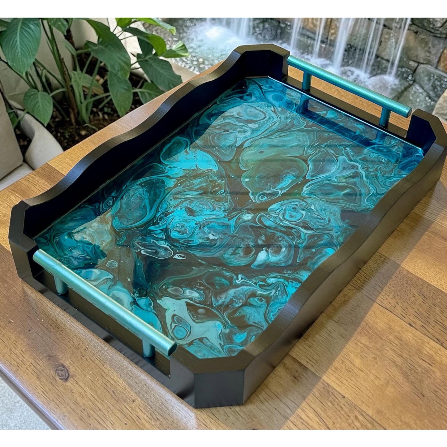 Glacial Vein Resin Art Tray | 14x10 Handmade Serving Tray | Turquoise Fluid Art | Luxury Home Decor | Coastal Decor | Functional Art Tray