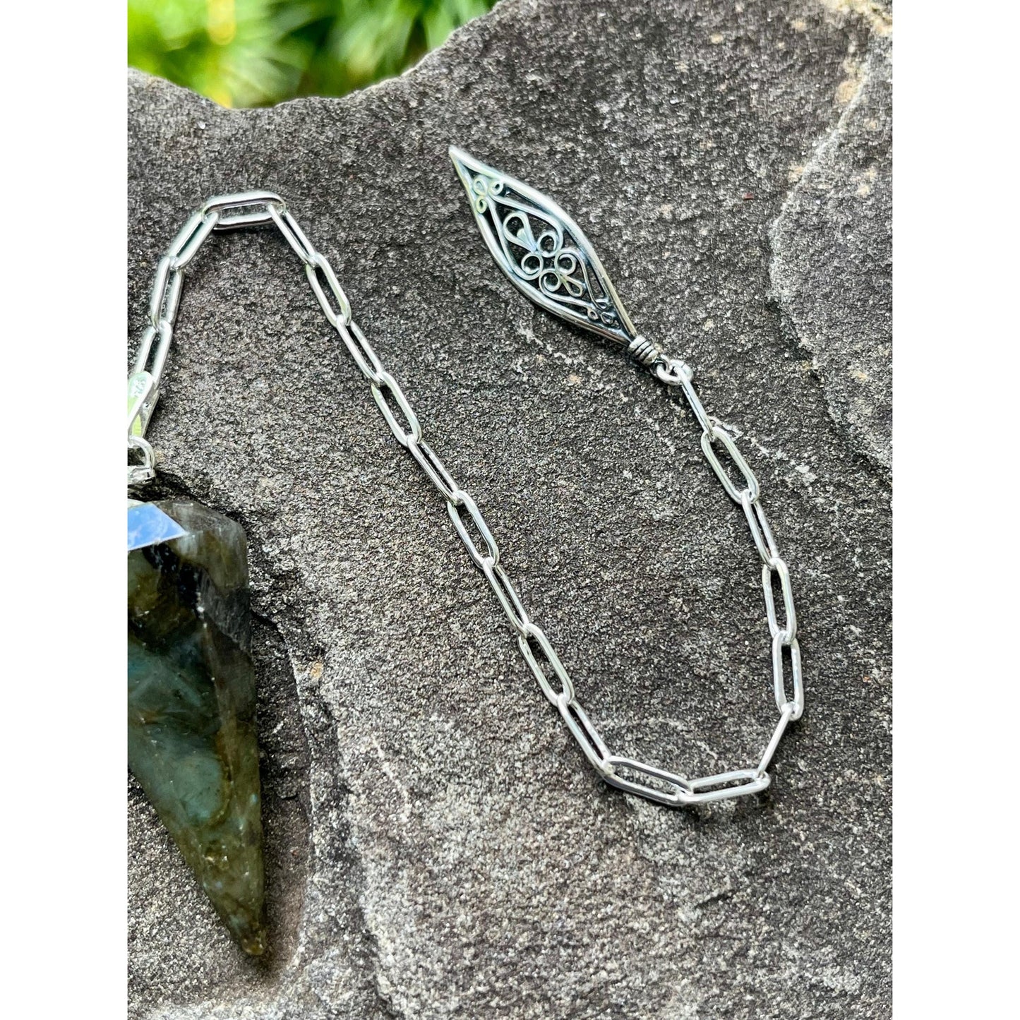 Luxury Labradorite Pendulum | Heavy Sterling Silver Chain | Sterling Silver Handle | Crystal Pendulum | Divination Tool | Handmade Gift