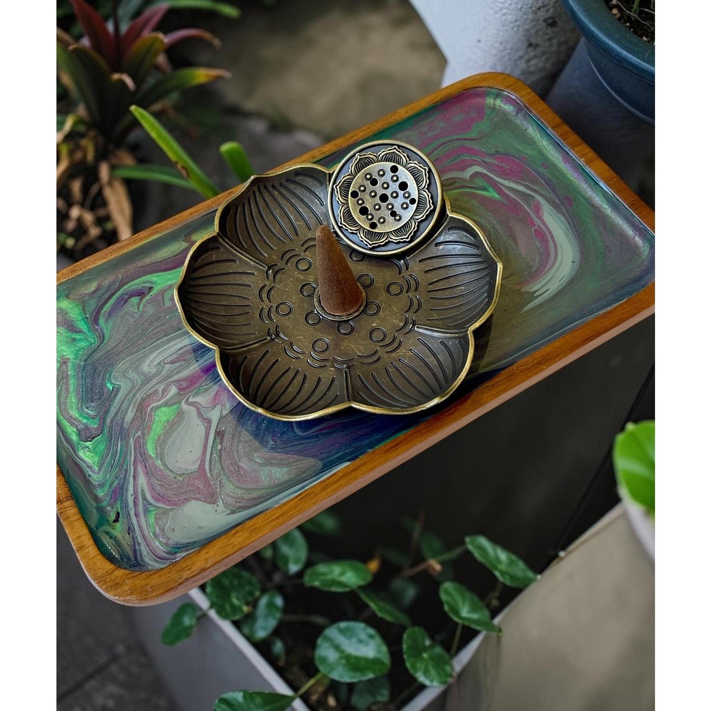 Lotus Incense Tray | Handmade Resin Art | Stick & Cone Burner | Meditation Spiritual Decor