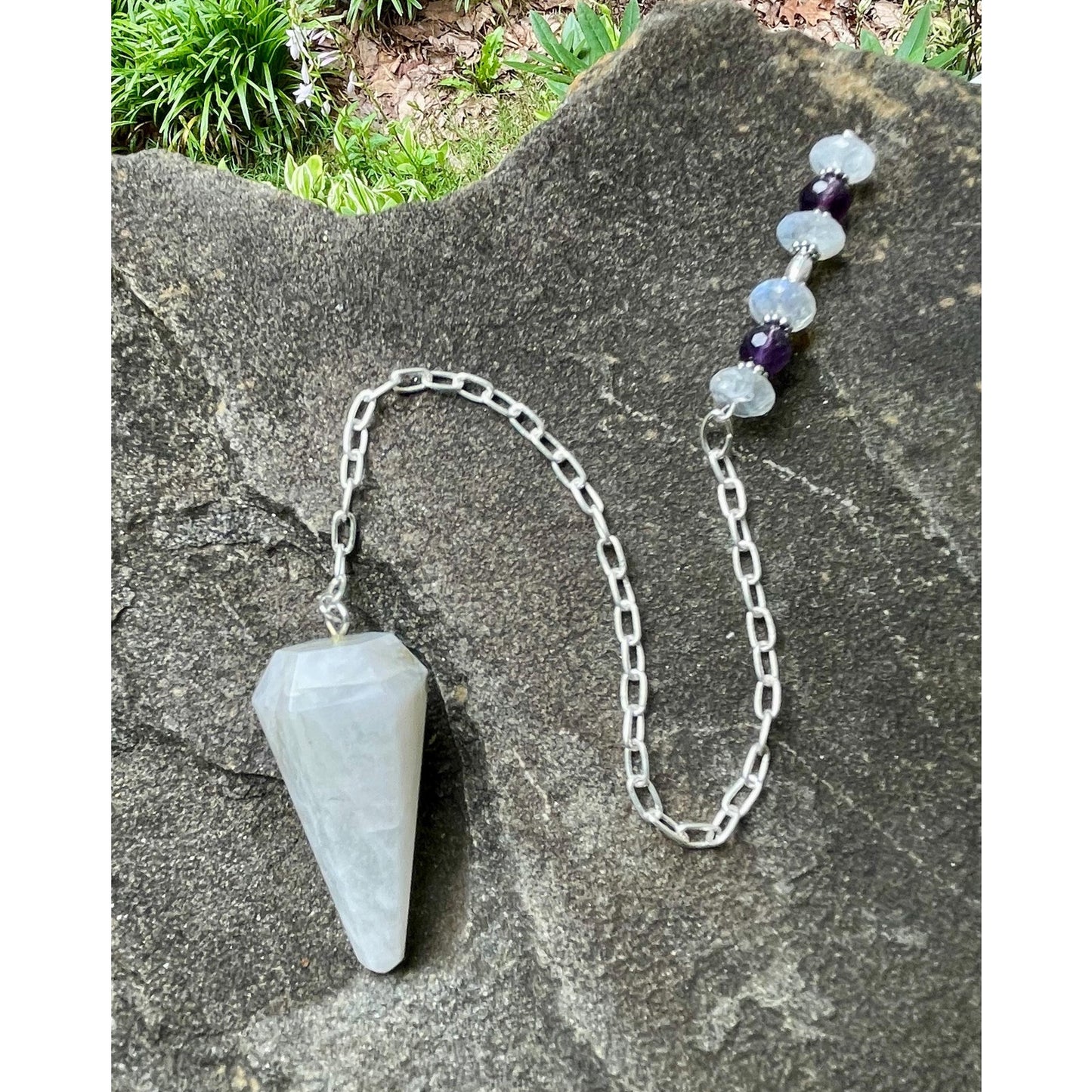 Luxury Moonstone Pendulum | Heavy Sterling Silver Chain | Moonstone & Amethyst | Handcrafted Crystal Divination Tool | Includes Certificate