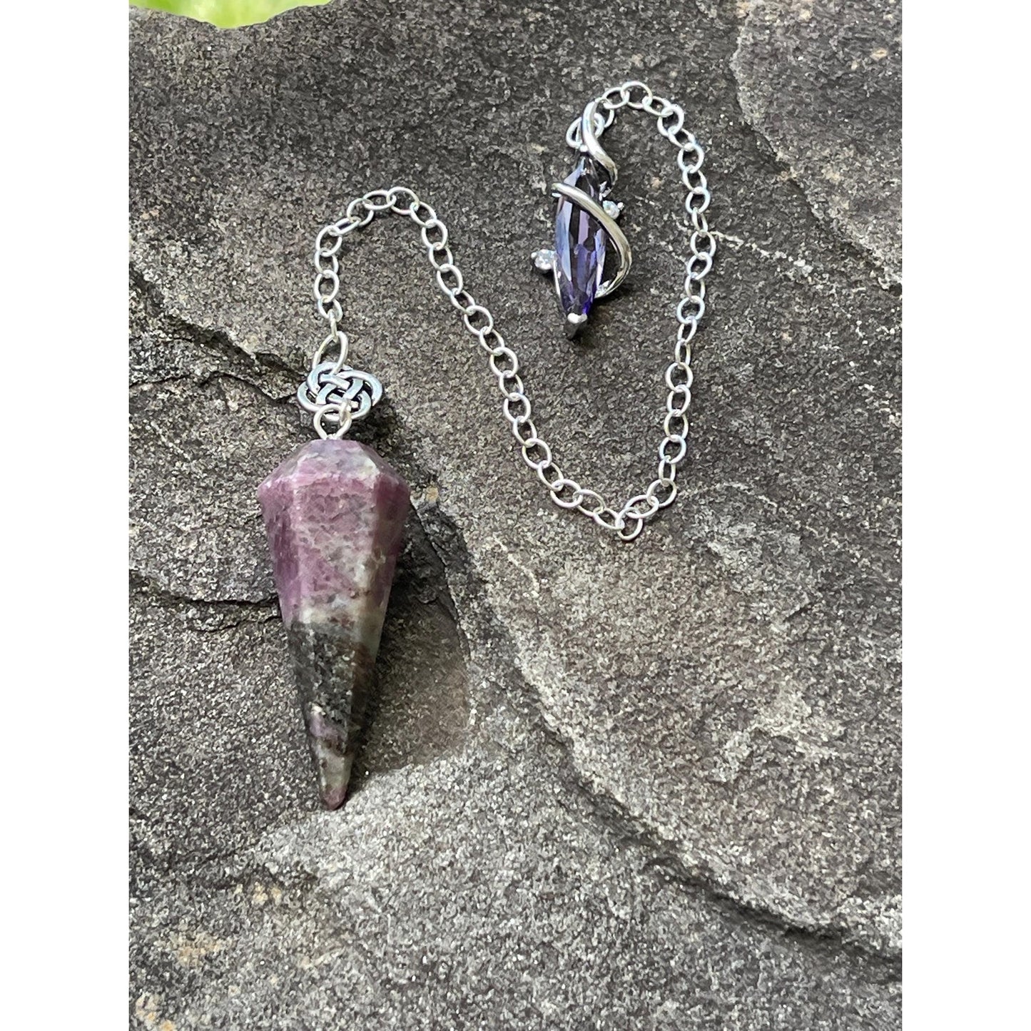 Ruby Feldspar & Amethyst Sterling Silver Pendulum