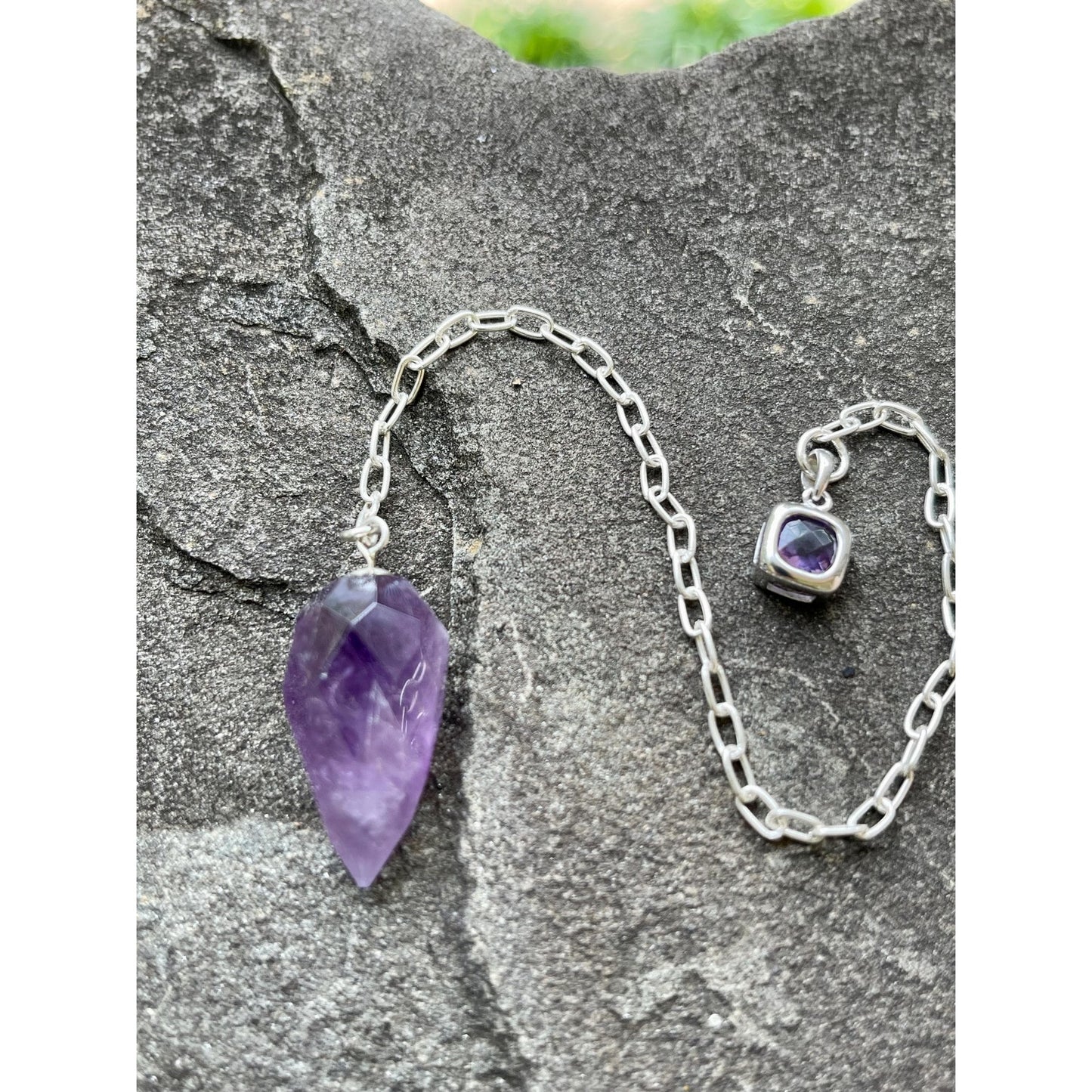 Amethyst Pendulum with Sterling Silver Amethyst Handle | Crystal Dowsing Pendulum | Divination Tool | Reiki Pendulum Handmade Spiritual Gift