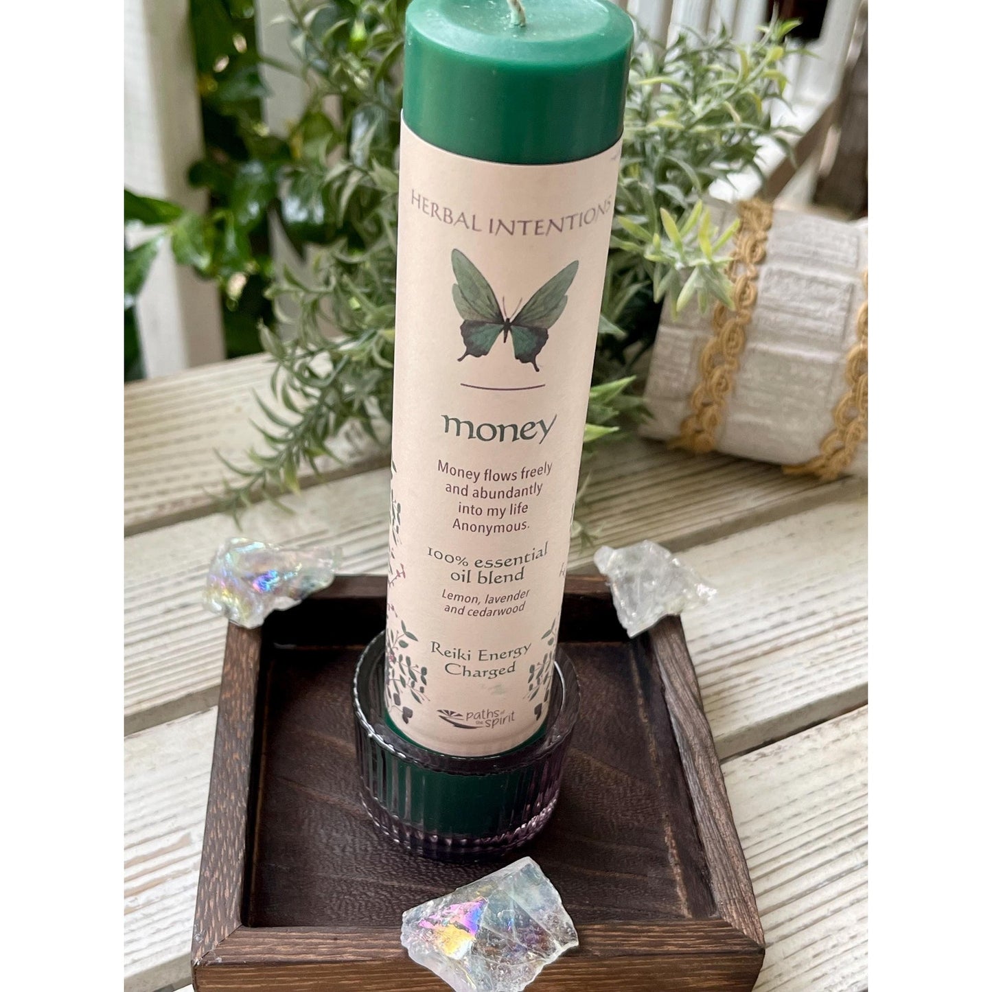 Manifestation Candle Set, Money Intention Candle with Aura Quartz, Crystal Candle Set, Reiki Charged Candle, Abundance Gift, Spiritual Decor