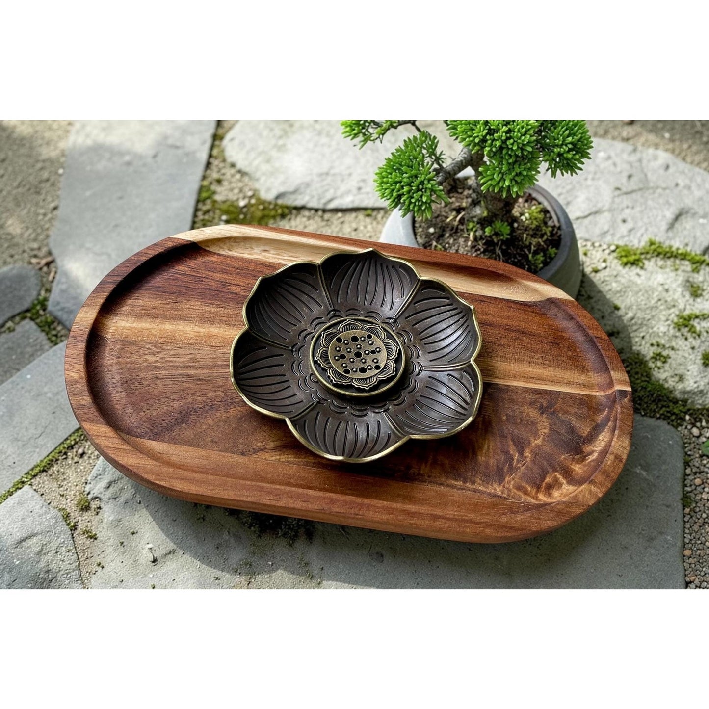 Wooden Lotus Incense Burner Tray | Stick & Cone Holder | Natural Zen Decor | Meditation Spiritual Gift | 8 x 4.75