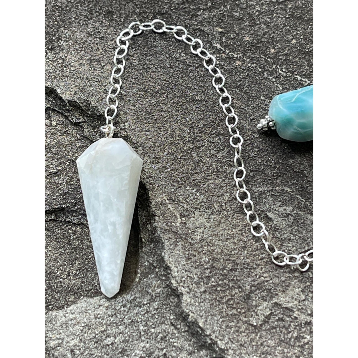 White Amazonite & Larimar Luxury Pendulum | Sterling Silver Chain
