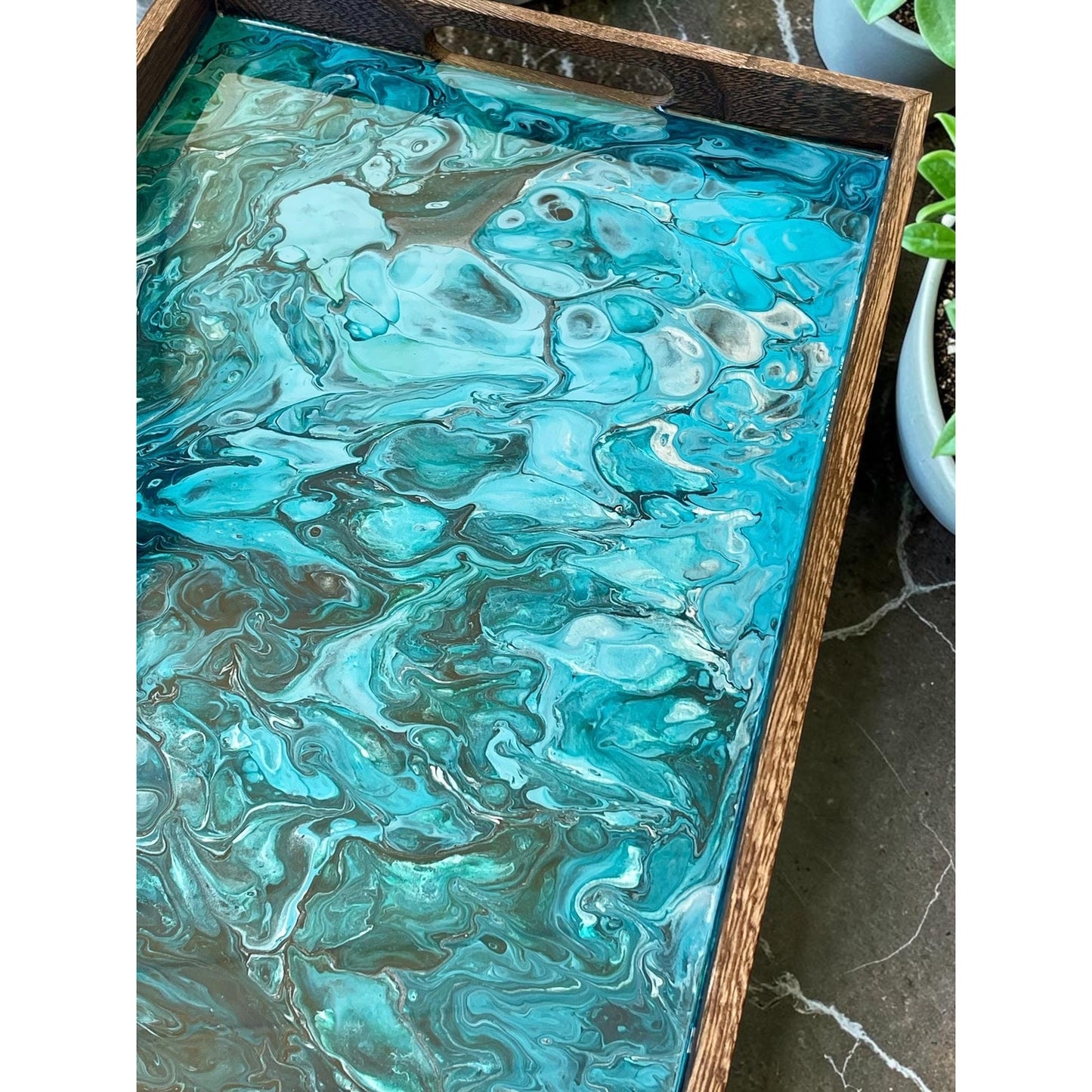 Glacial Vein Resin Art Tray | 18x12 Handmade Serving Tray | Turquoise Fluid Art | Luxury Home Decor | Coastal Decor | Functional Art Tray
