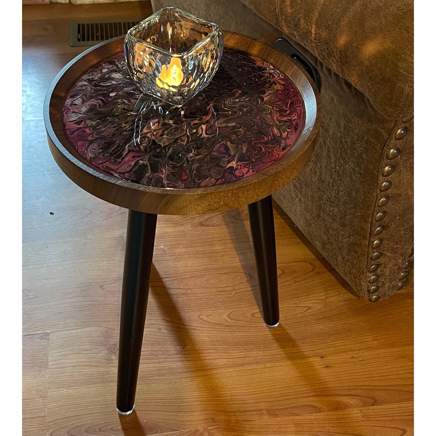 Handmade Resin Art Side Table – Acrylic Pour Accent Table – One of a Kind Modern Decor – Small End Table – Functional Art Furniture