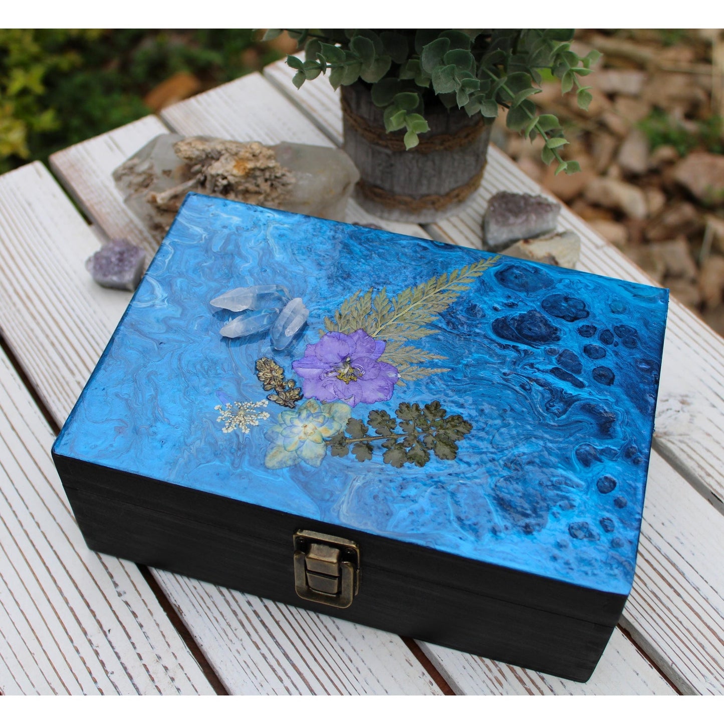 Hand Painted Jewelry Box, Keepsake Box, with Crystals