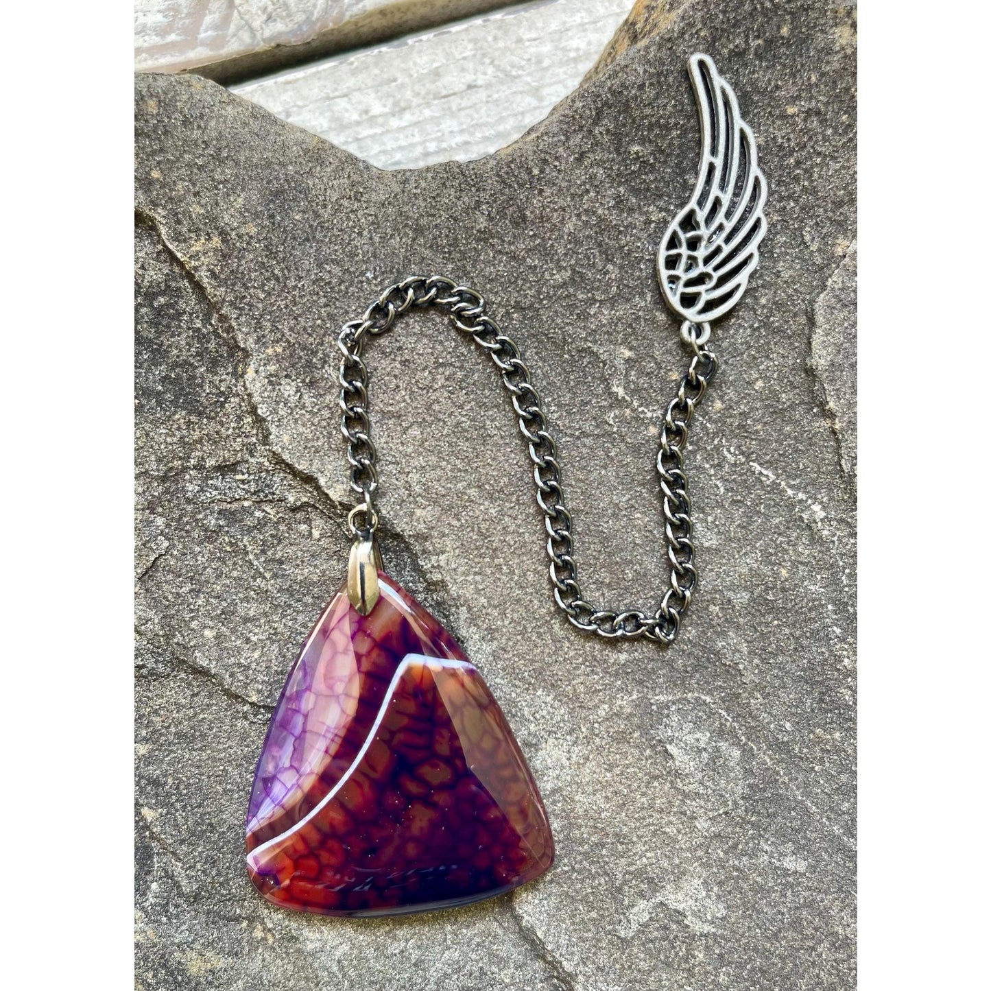 Designs by Imogen Art™ Pocket Peace Collection Burgundy Agate Meditation Stone with Angel Wing | Pocket Comfort Stone | Sympathy Gift |