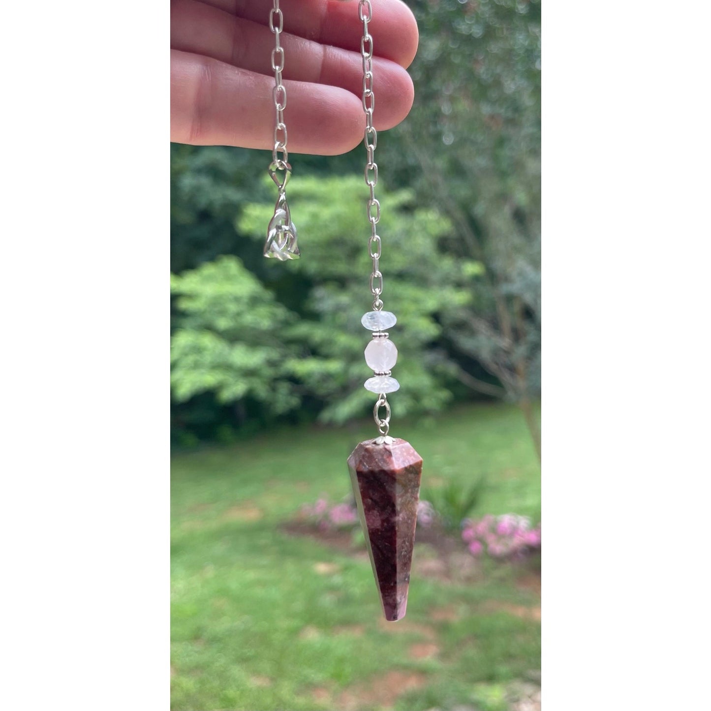 Luxury Cobalt Calcite Pendulum • Sterling Silver Triquetra & Heavy Sterling Silver Chain • Moonstone Crystal Pendulum Handmade Dowsing Tool