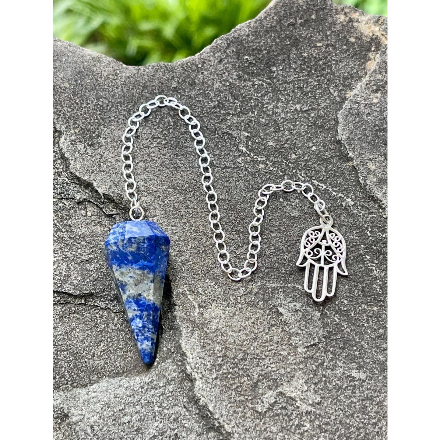 Lapis Lazuli Pendulum with Sterling Silver Hamsa Hand