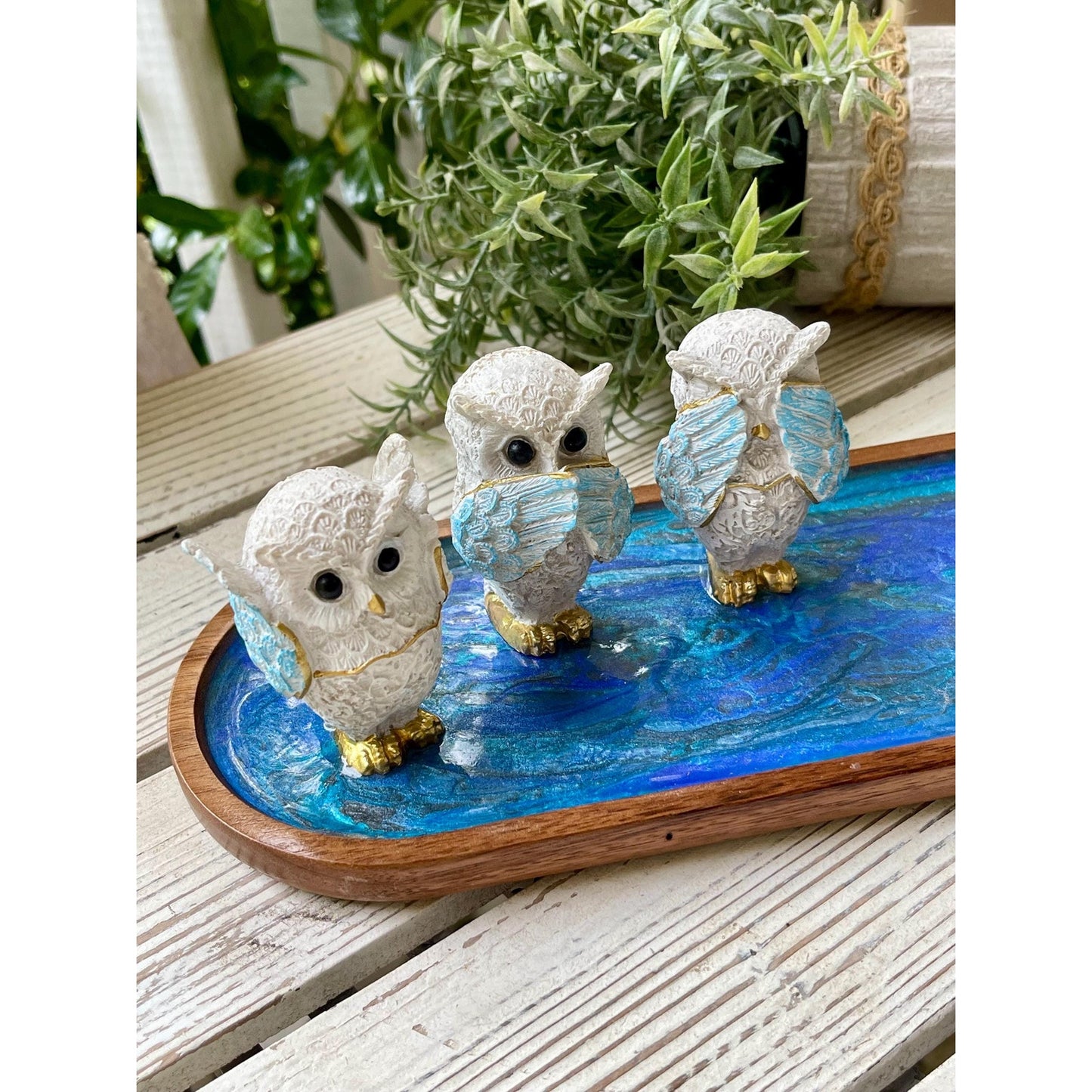Incense Holder Tray Owl Hear No Evil, Speak No Evil, See No Evil
