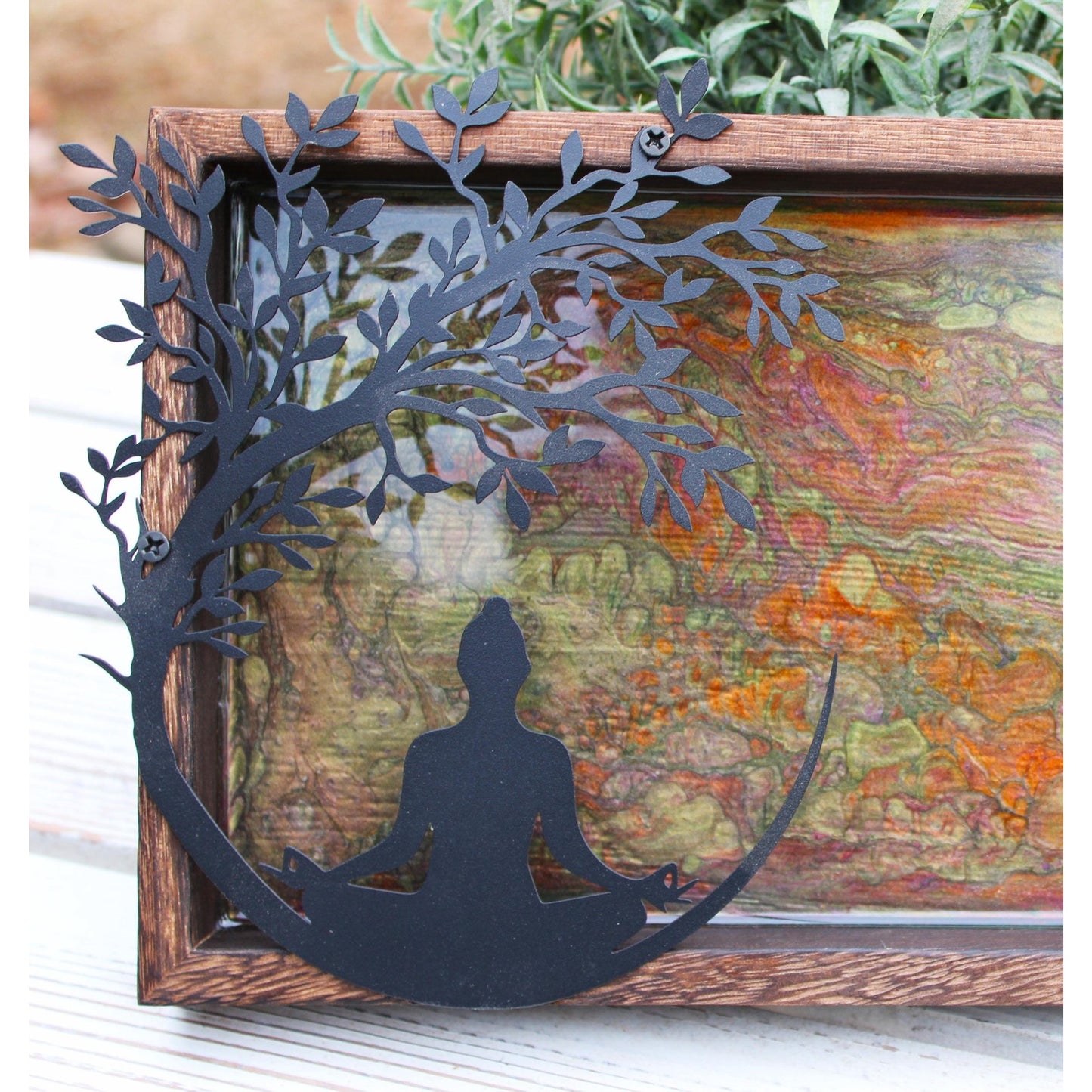 Meditation Altar Set • Resin Wood Tray with Gemstone Soy Candle •