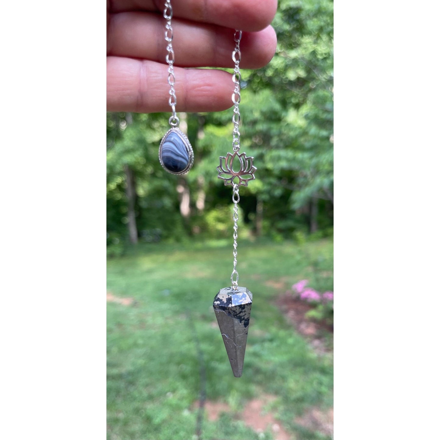 Sterling Silver Pyrite Pendulum with Black Onyx