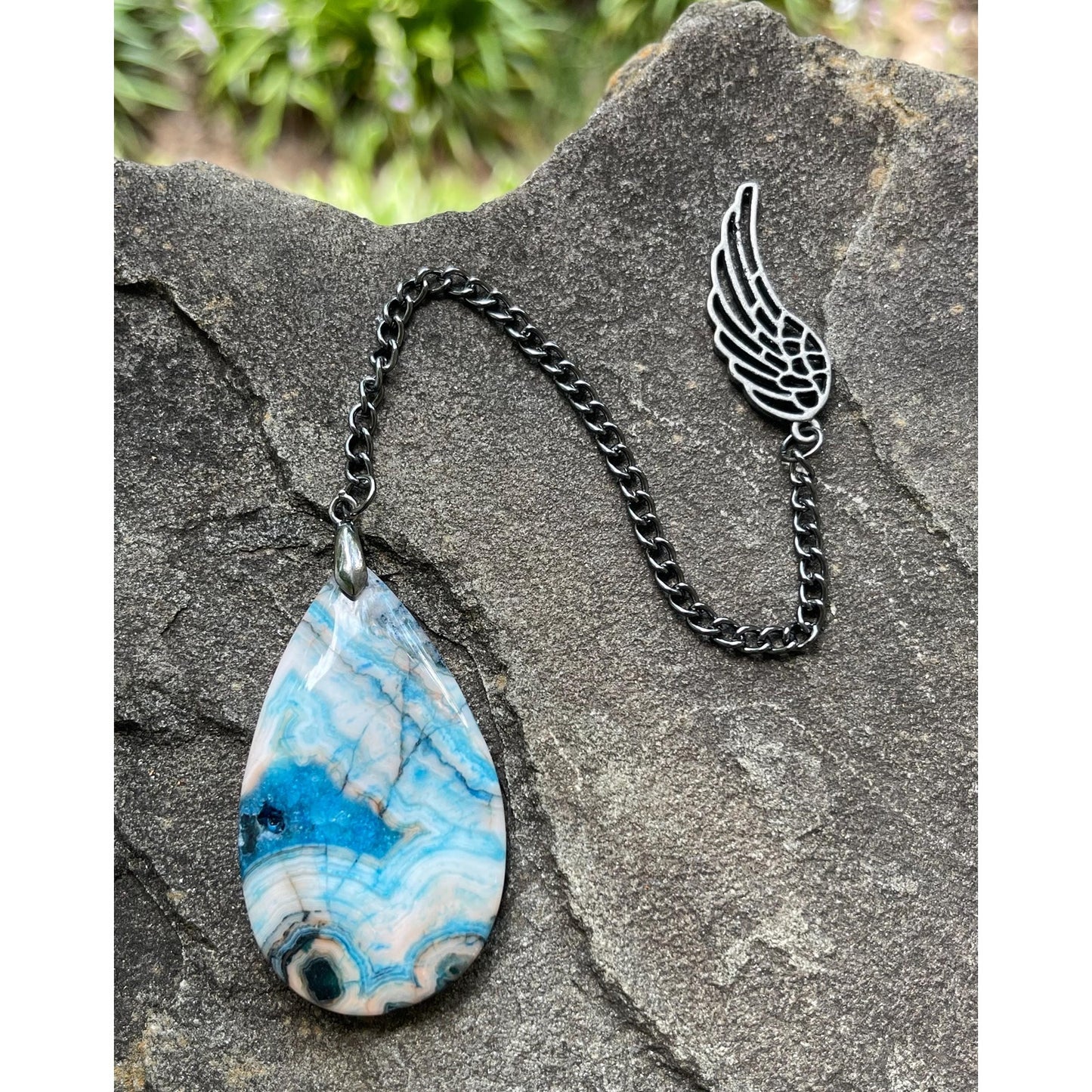 Designs by Imogen Art™ Pocket Peace Collection – One-of-a-Kind Crazy Lace Agate Meditation Stone with Angel Wing | Pocket Comfort Stone |