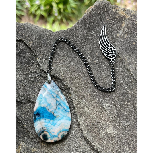 Designs by Imogen Art™ Pocket Peace Collection – One-of-a-Kind Crazy Lace Agate Meditation Stone with Angel Wing | Pocket Comfort Stone |