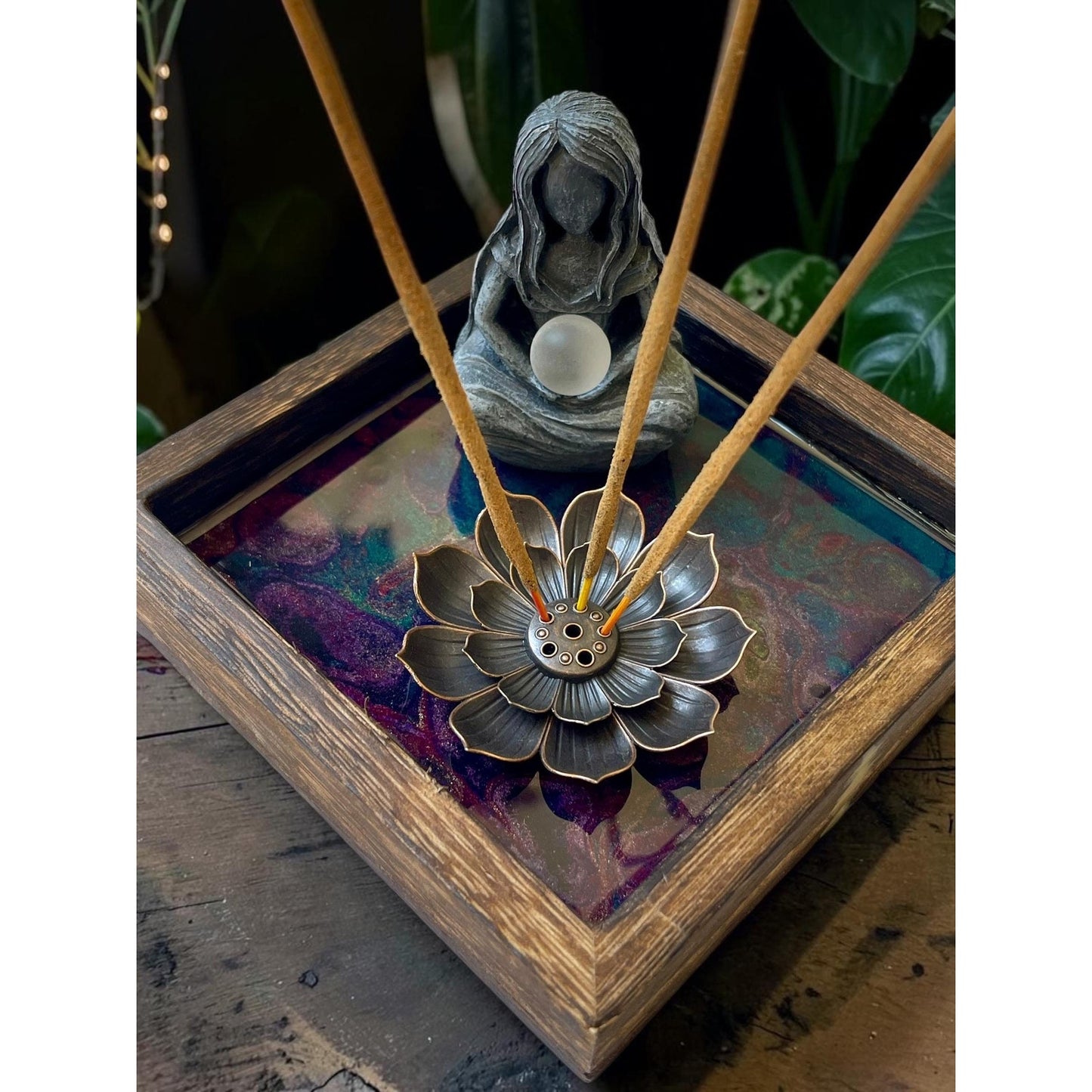 Sacred Lotus Collection No. 4 | Mystic Goddess Lotus Incense Holder | Keeper of Ancient Wisdom | Handmade Resin Meditation Altar | Spiritual