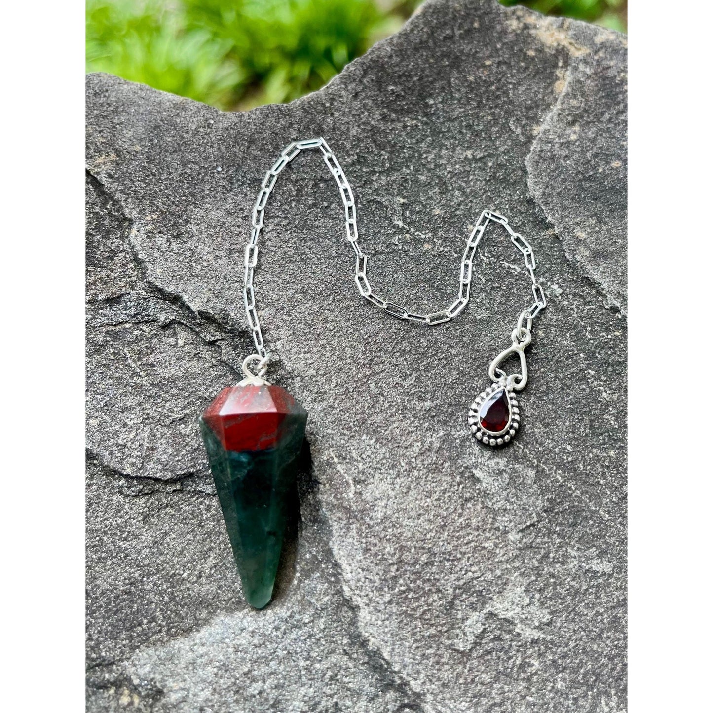 Luxury African Bloodstone & Garnet Pendulum | Sterling Silver Chain