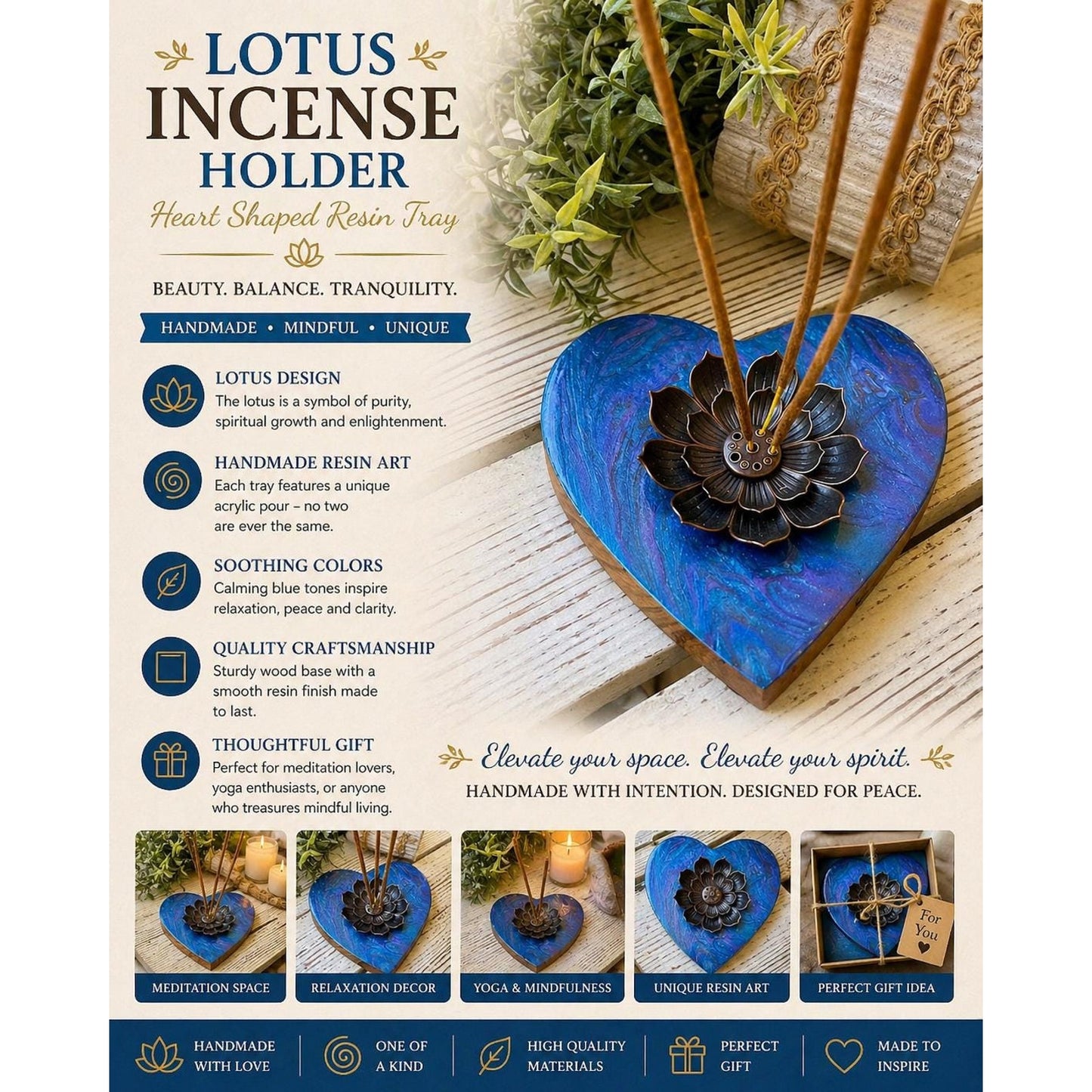 Lotus Incense Holder – Heart Shaped Resin Tray