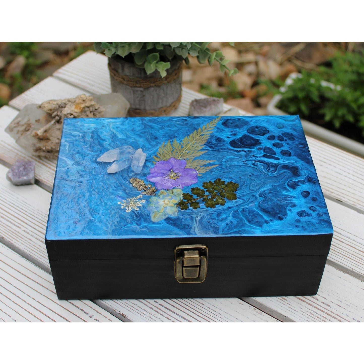 Hand Painted Jewelry Box, Keepsake Box, with Crystals