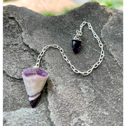 Amethyst Pendulum with Sterling Silver Amethyst Handle | Crystal Dowsing Pendulum | Divination Tool | Reiki Pendulum Handmade Spiritual Gift