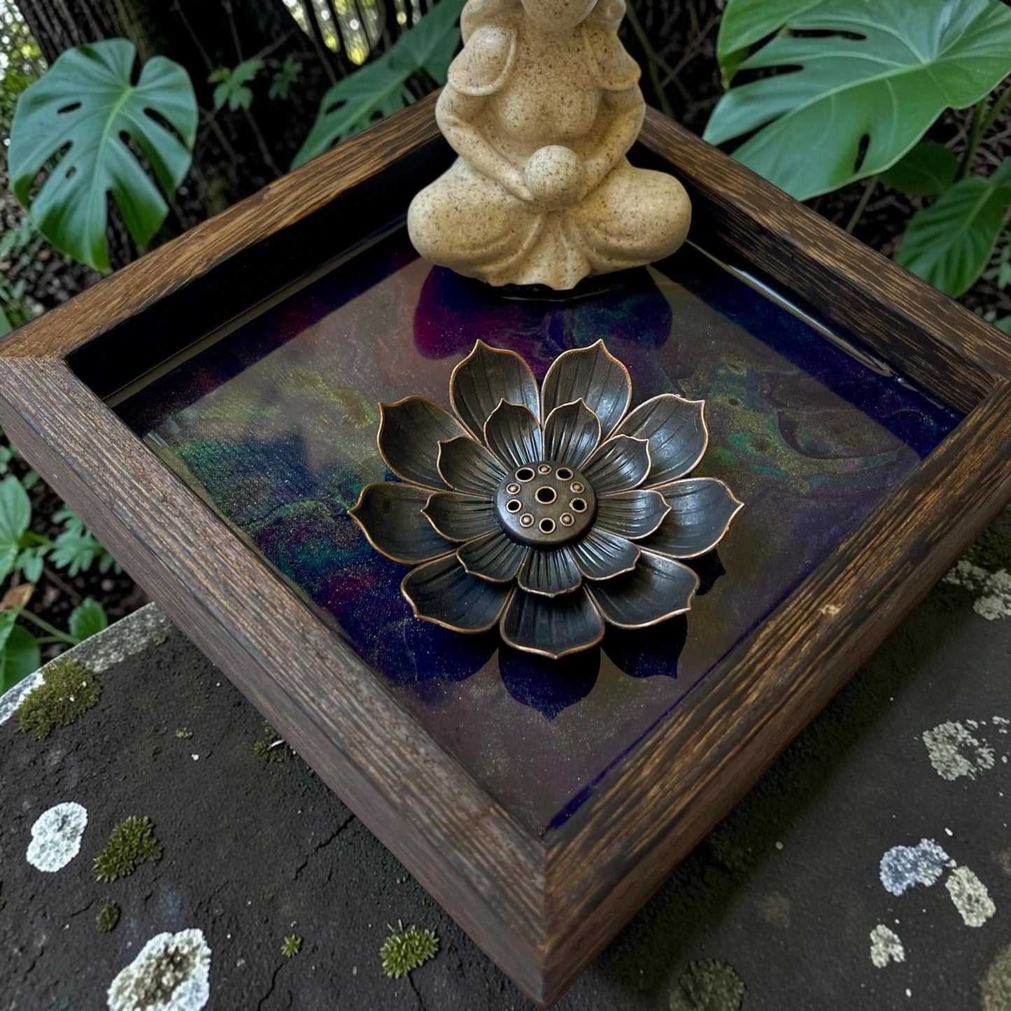 Sacred Lotus Collection No. 3 | Forest Goddess Lotus Incense Holder | Rooted in Renewal | Handmade Resin Meditation Altar | Zen Decor