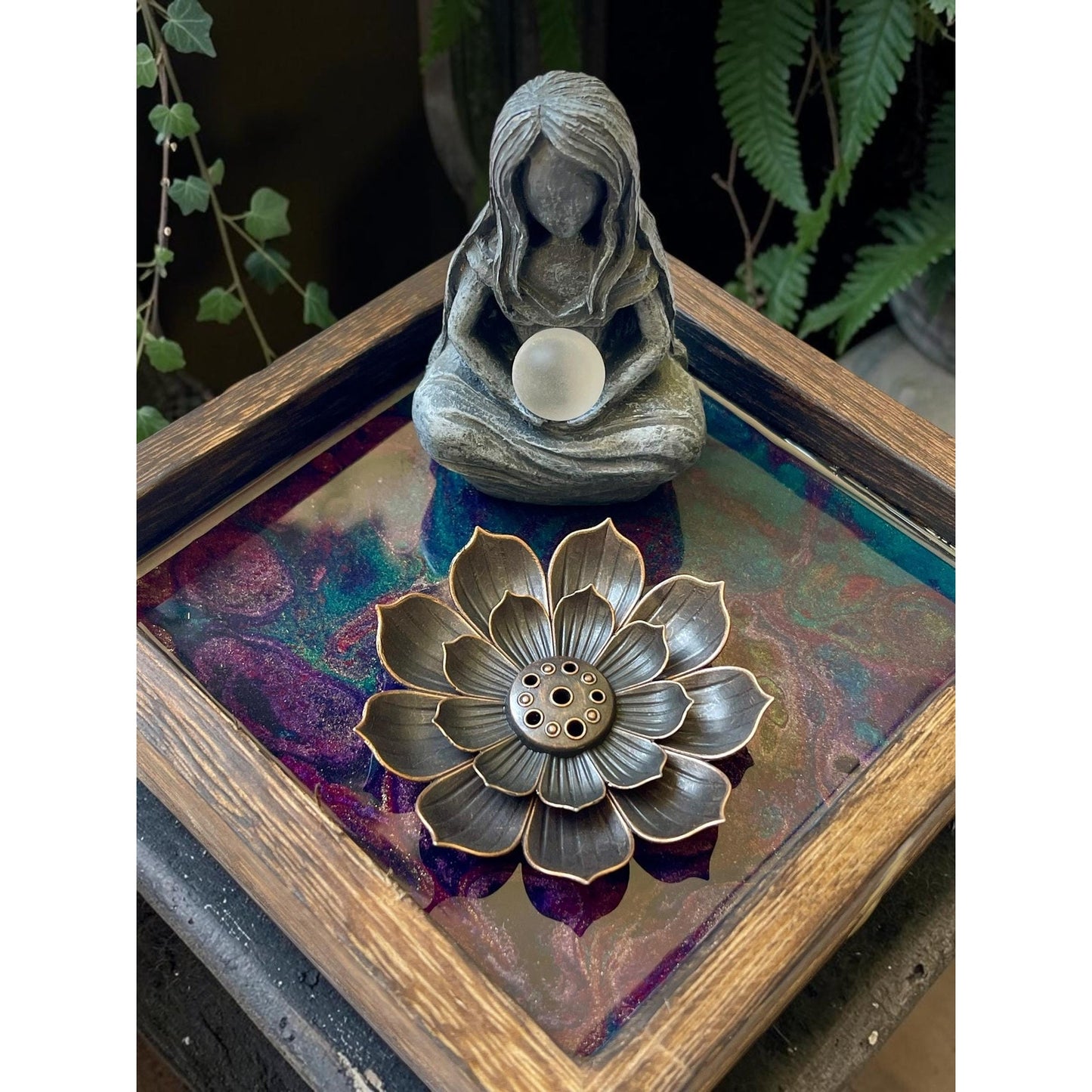 Sacred Lotus Collection No. 4 | Mystic Goddess Lotus Incense Holder | Keeper of Ancient Wisdom | Handmade Resin Meditation Altar | Spiritual