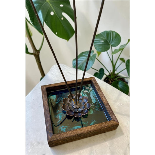 Glacial Vein Collection Lotus Incense Burner Resin Art Decor | Turquoise Lotus Burner | Meditation Altar Decor | 4 Inch