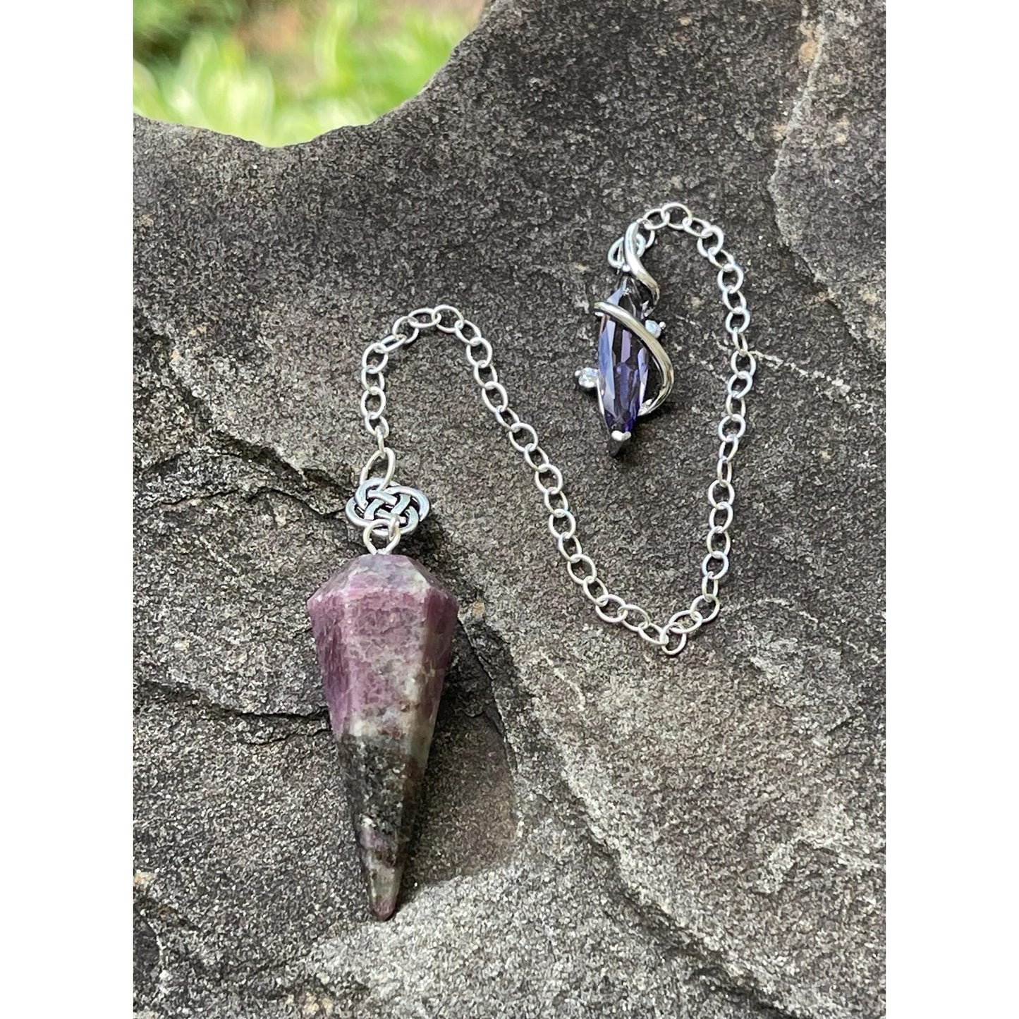 Ruby Feldspar & Amethyst Sterling Silver Pendulum