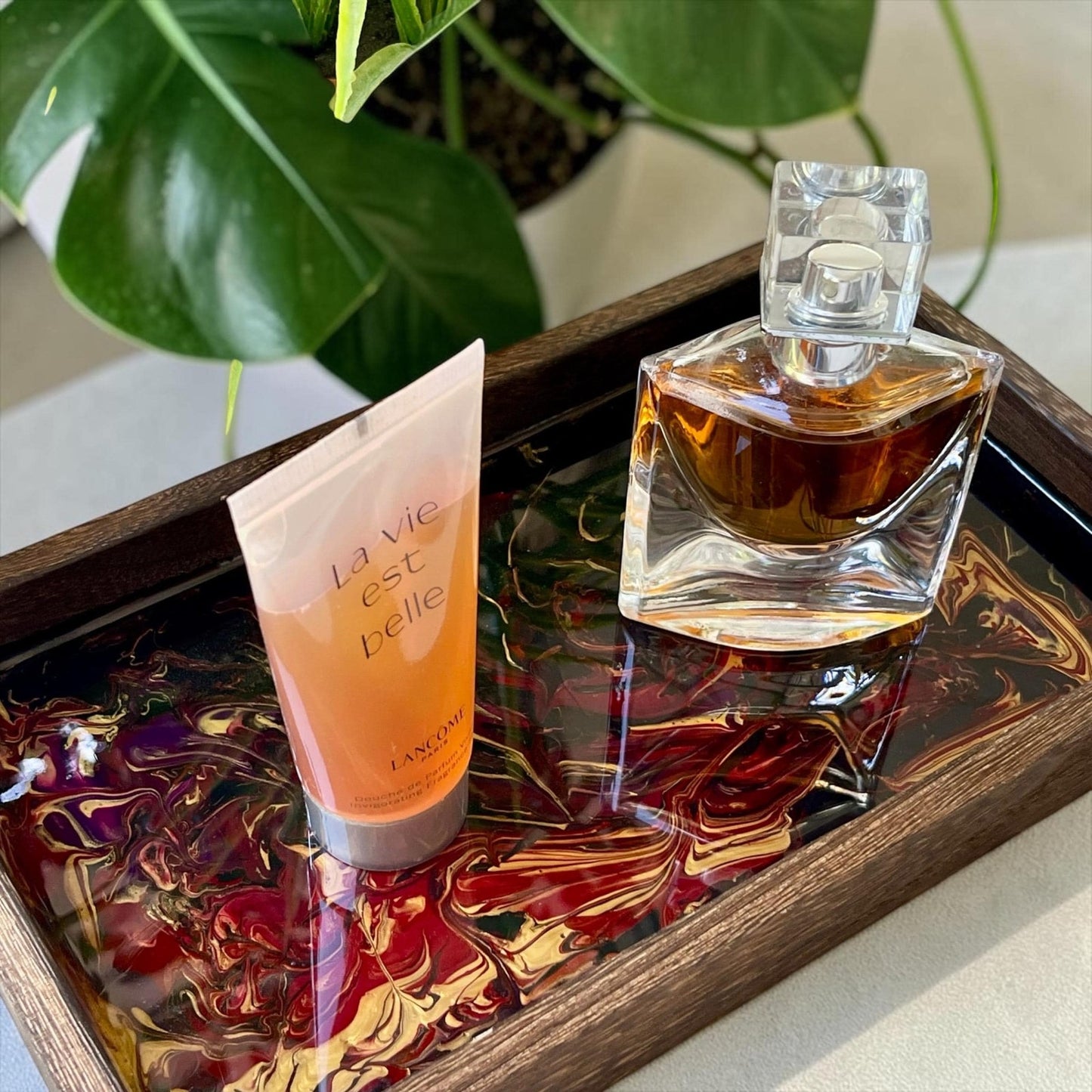 Obsidian Fire Resin Tray • Handmade Vanity Tray •