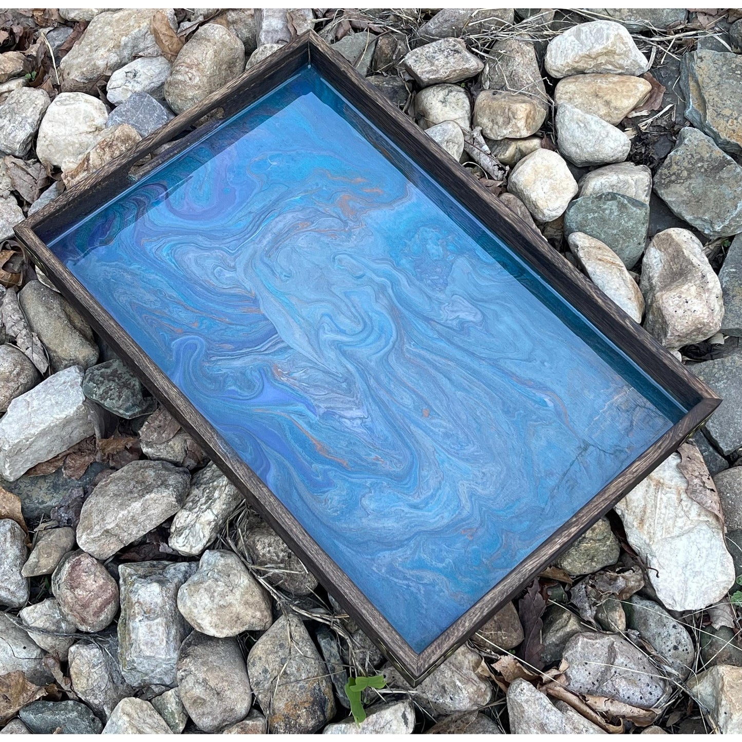 Mara Quiet Depth Resin Tray • Large Blue Abstract Serving Tray • Acrylic Pour Art • Statement Home Decor • Handmade Coffee Table Tray