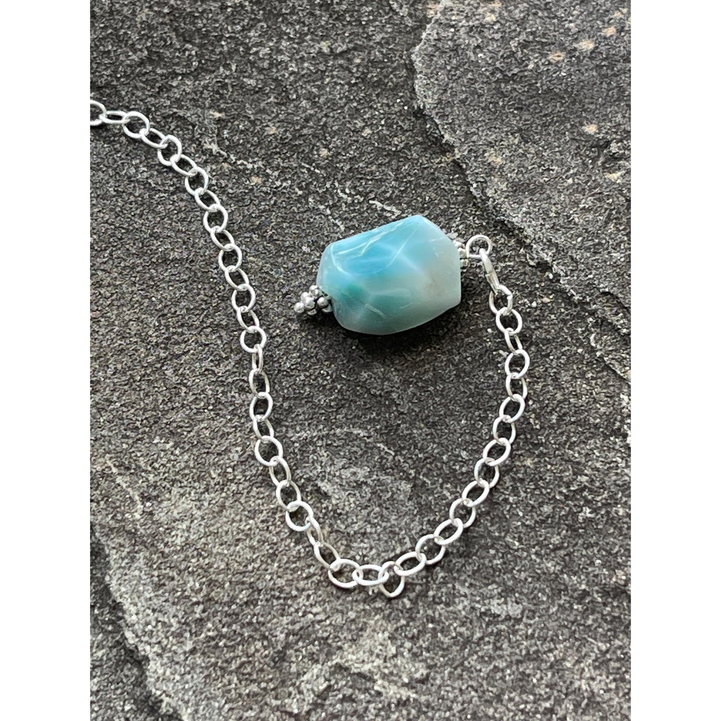 White Amazonite & Larimar Luxury Pendulum | Sterling Silver Chain