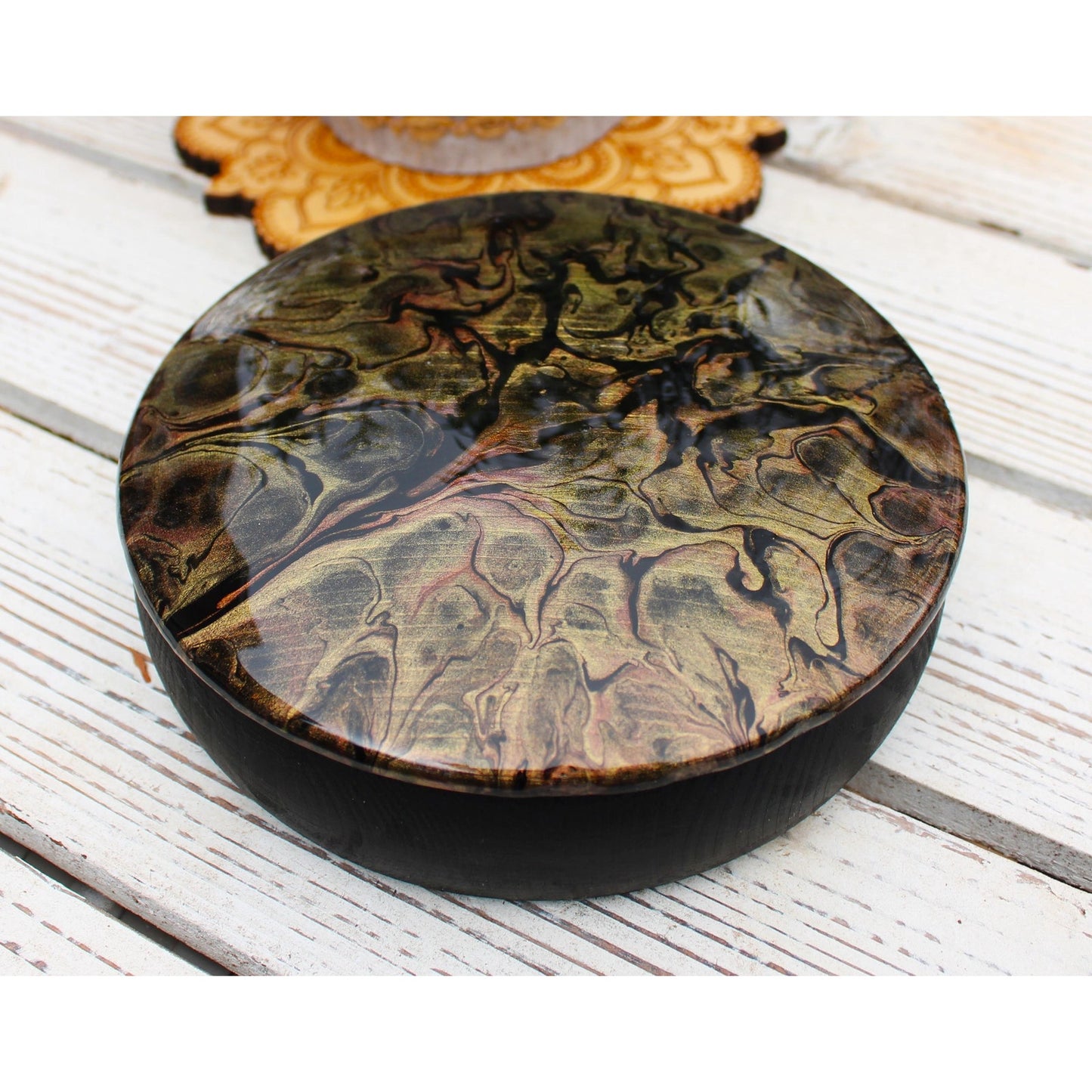 Black Gold Jewelry Box • Hand Painted Keepsake Box •