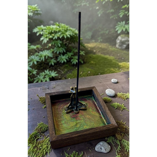 Hand Painted Zen Frog Incense Holder – Meditation Frog Decor – Spiritual Incense Tray – Gloss Finished Boho Zen Art